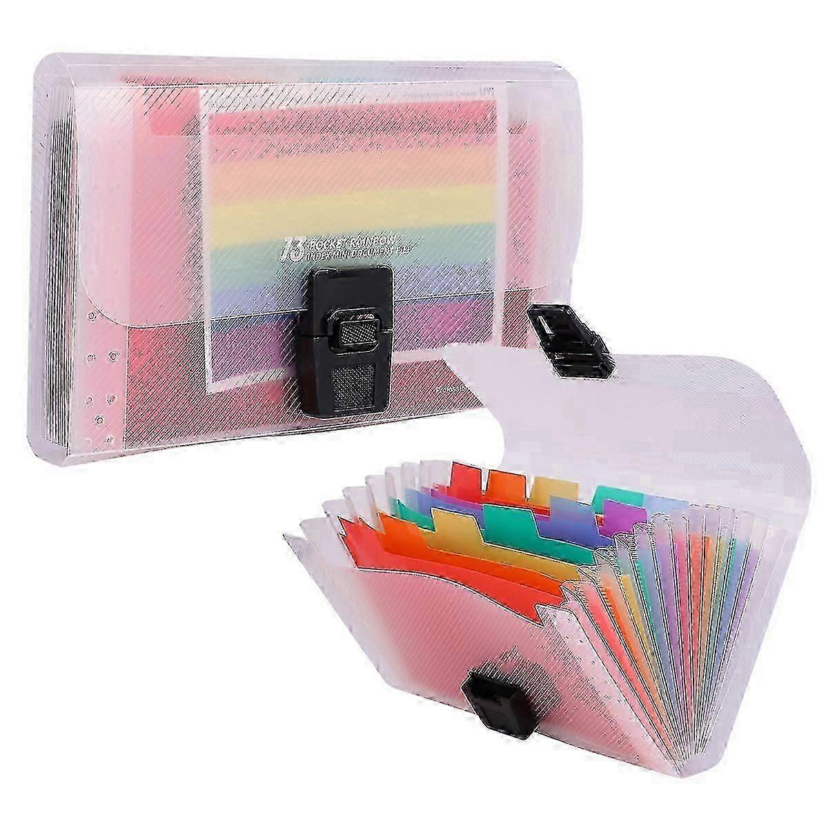 2pcs A6 Multifunction Portable File Folders 13 Pockets Rainbow Document Folders Expandable Folder Storage Bag