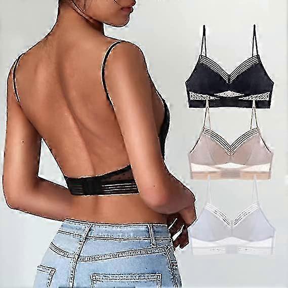 Low Back Wireless Push Up Bra, U Shape Backless Deep V Bra 3 Colors
