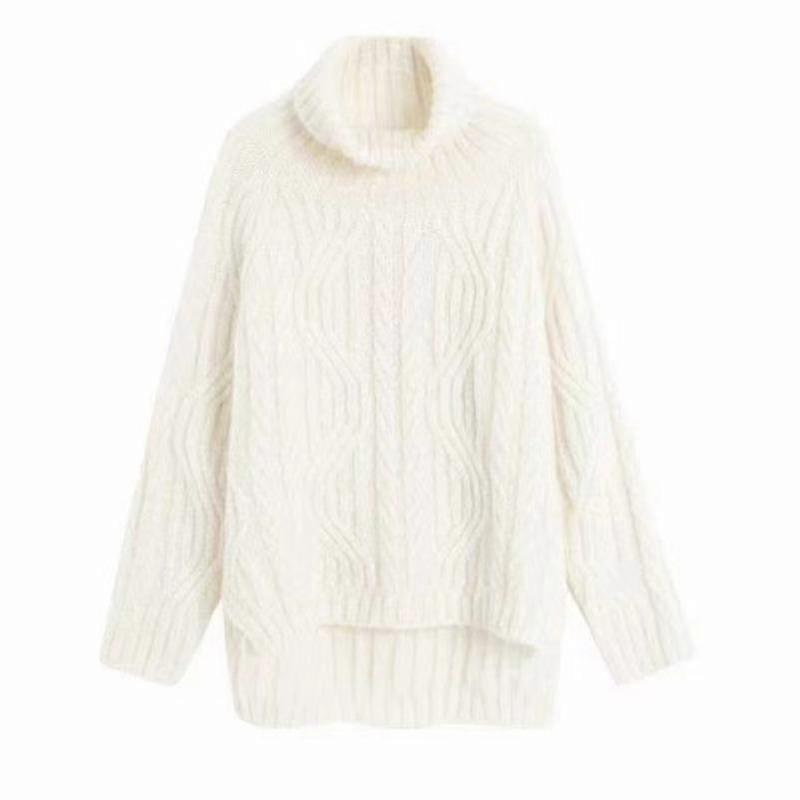 Retro Twist Knitted Sweater Women Autumn Winter Loose Lazy Wind Turtleneck Thick Pullovers Jumper Bottoming Tops