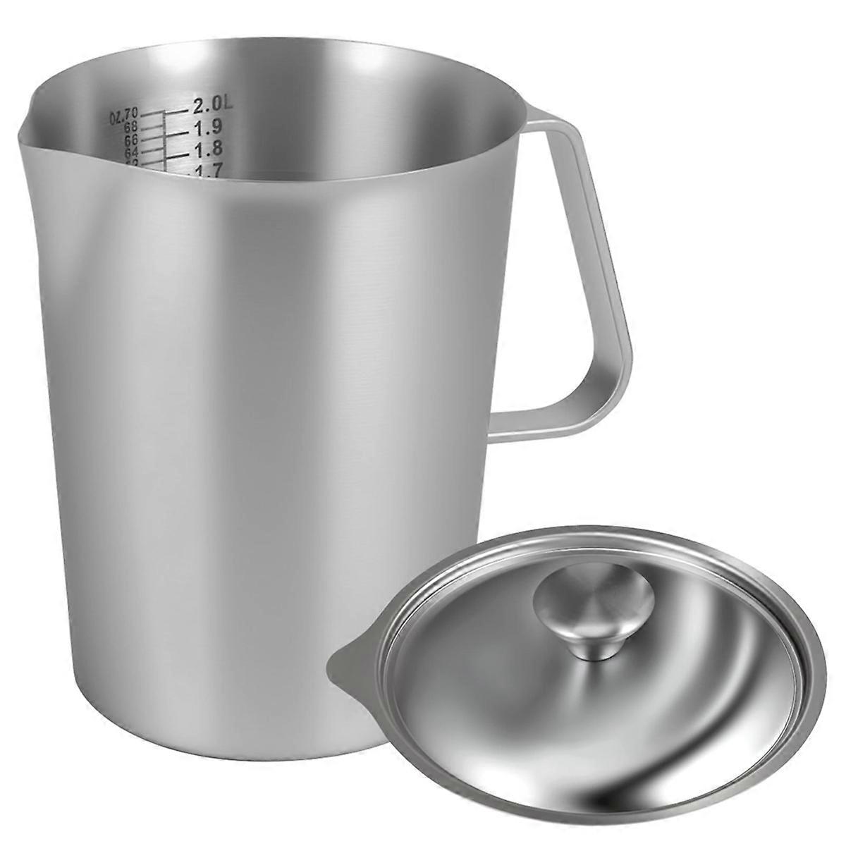 2L 304 Stainless Steel Measuring Cup with Lid and Marking Milk Pitcher for Restaurants for Cooking K