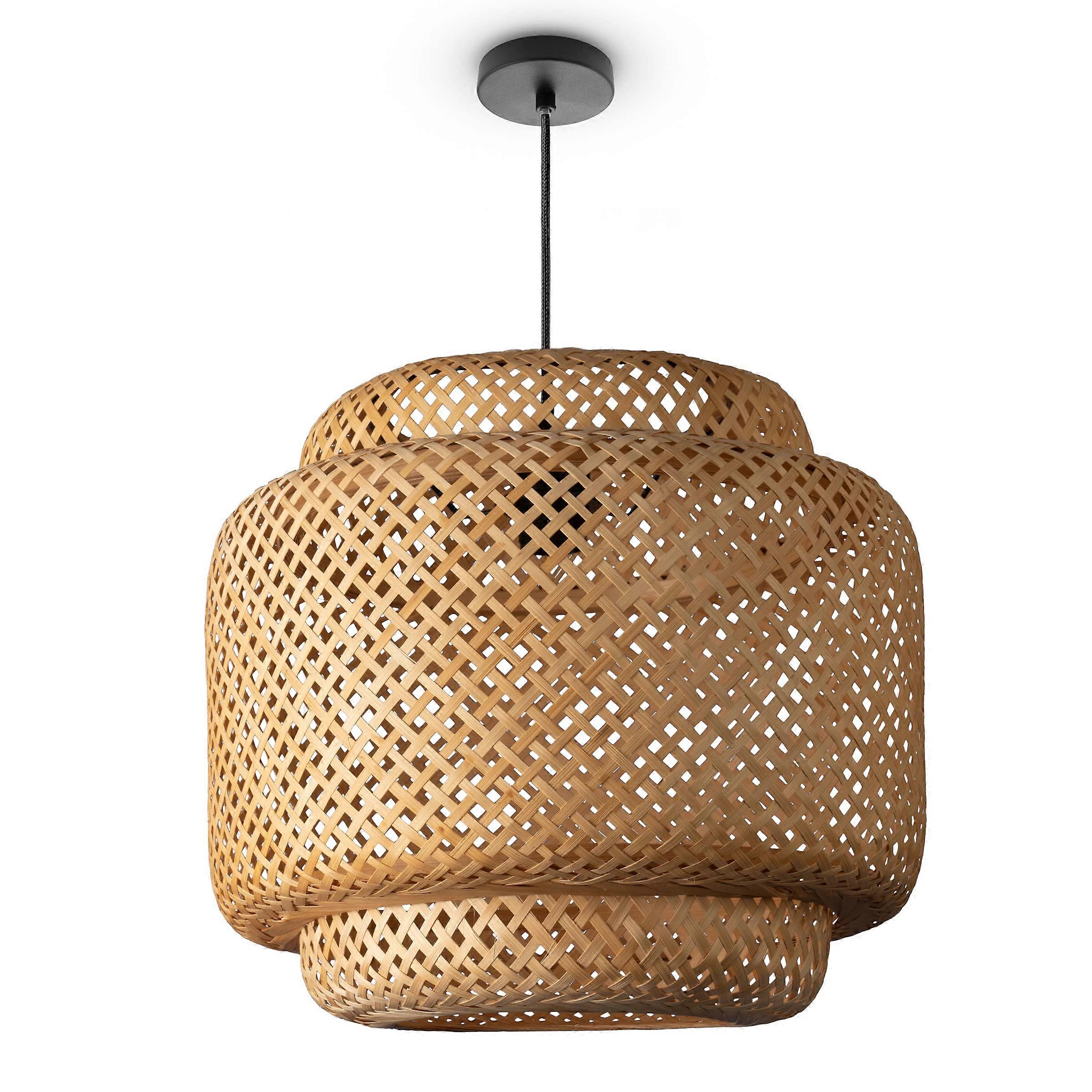 Ceiling Light Bamboo Hanging Lamp 40 cm Rattan Boho Style for Dining Room and Living Room with Vintage E27 Socket