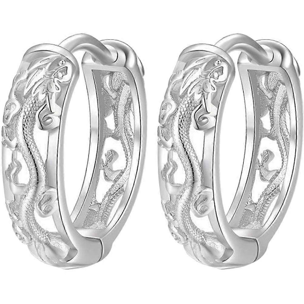 Vintage Dragon Earrings Men Electroplating Technology Silver Color 1 Pair