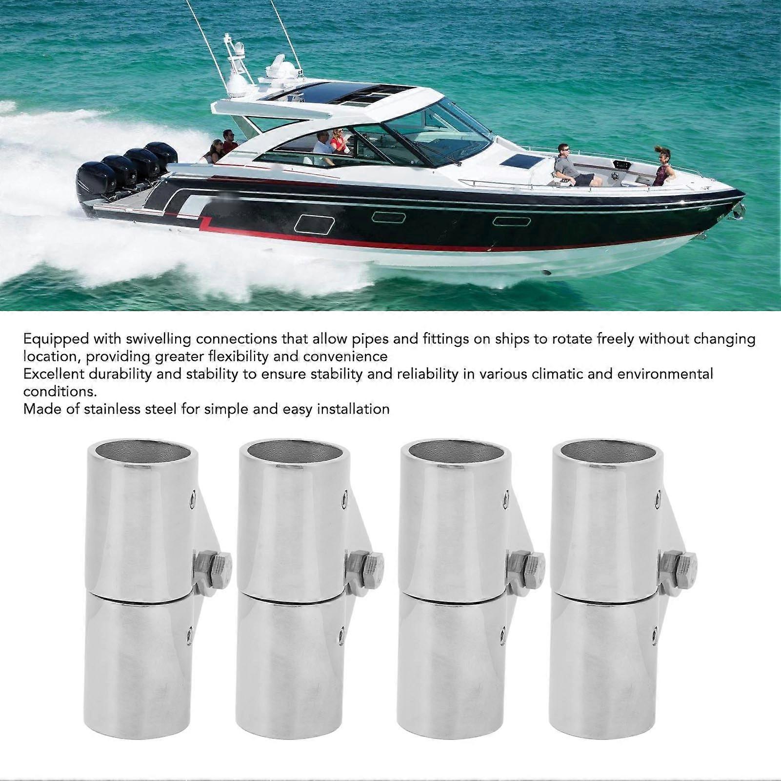 4Pcs Swivel Pipe Connector 25MM Stainless Steel Rugged Stable Boat Pipe Connector for Marine Yachts Inflatable Yachts
