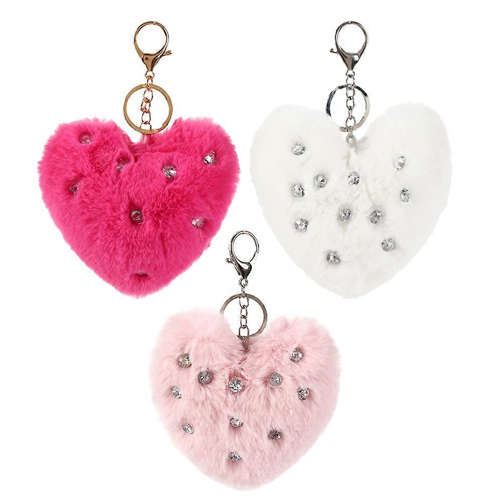 3pcs Elegant Heart Shaped Fuzzy Ball Key Chains – Durable, Stylish Bag Accessories for Women