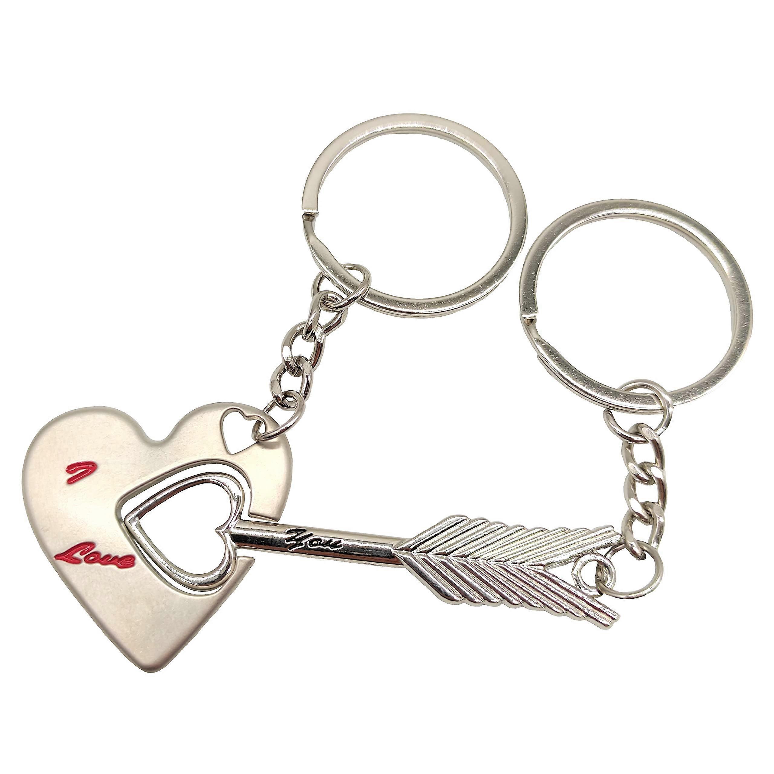 Couple keychains for boyfriend and girlfriend, 2 pieces heart keychains for him and her
