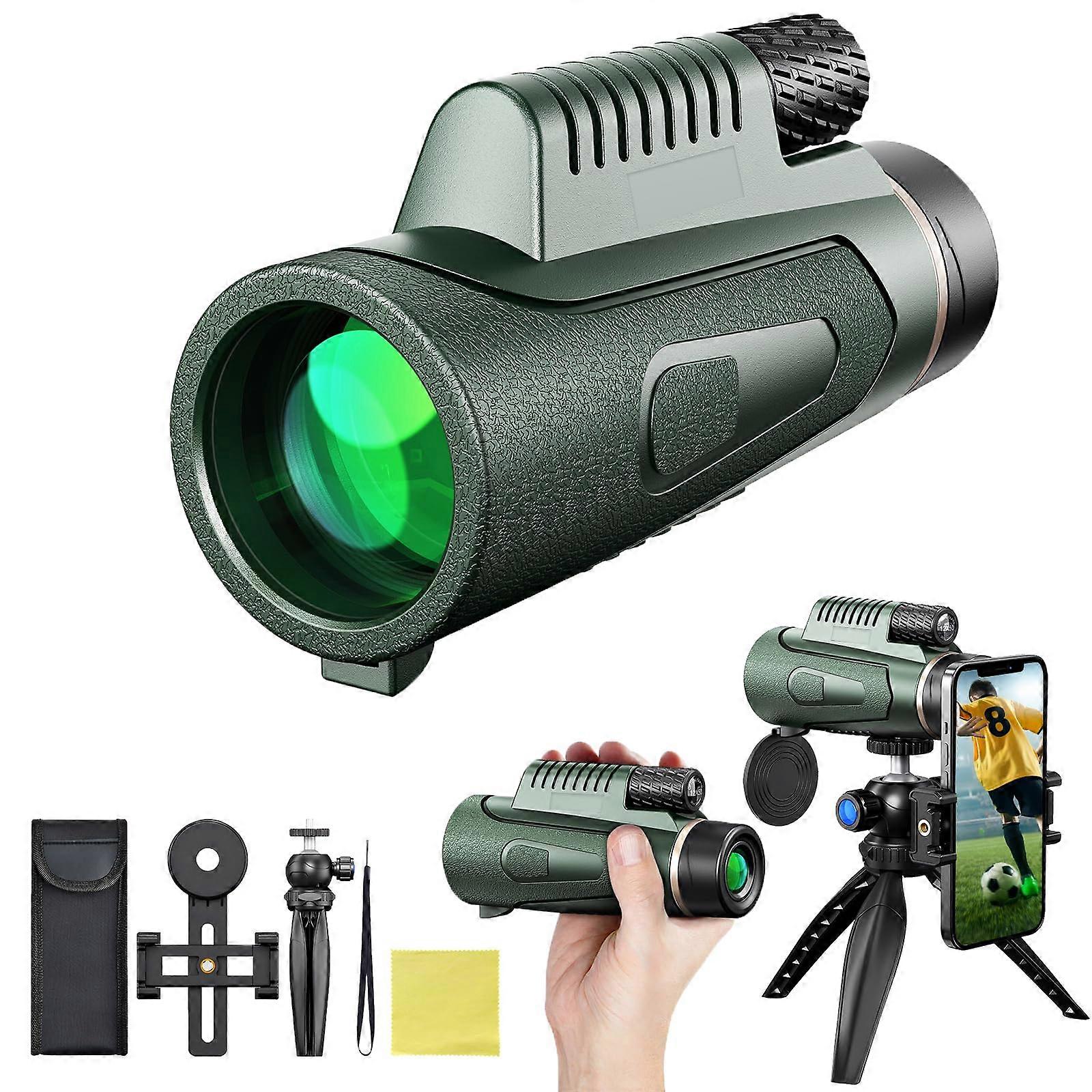 12x50 Monocular Telescope with BAK4 Prism, Multiple Coated Optics, Tripod, Smartphone Holder, Waterproof for Bird Watching, Hiking, Hunting