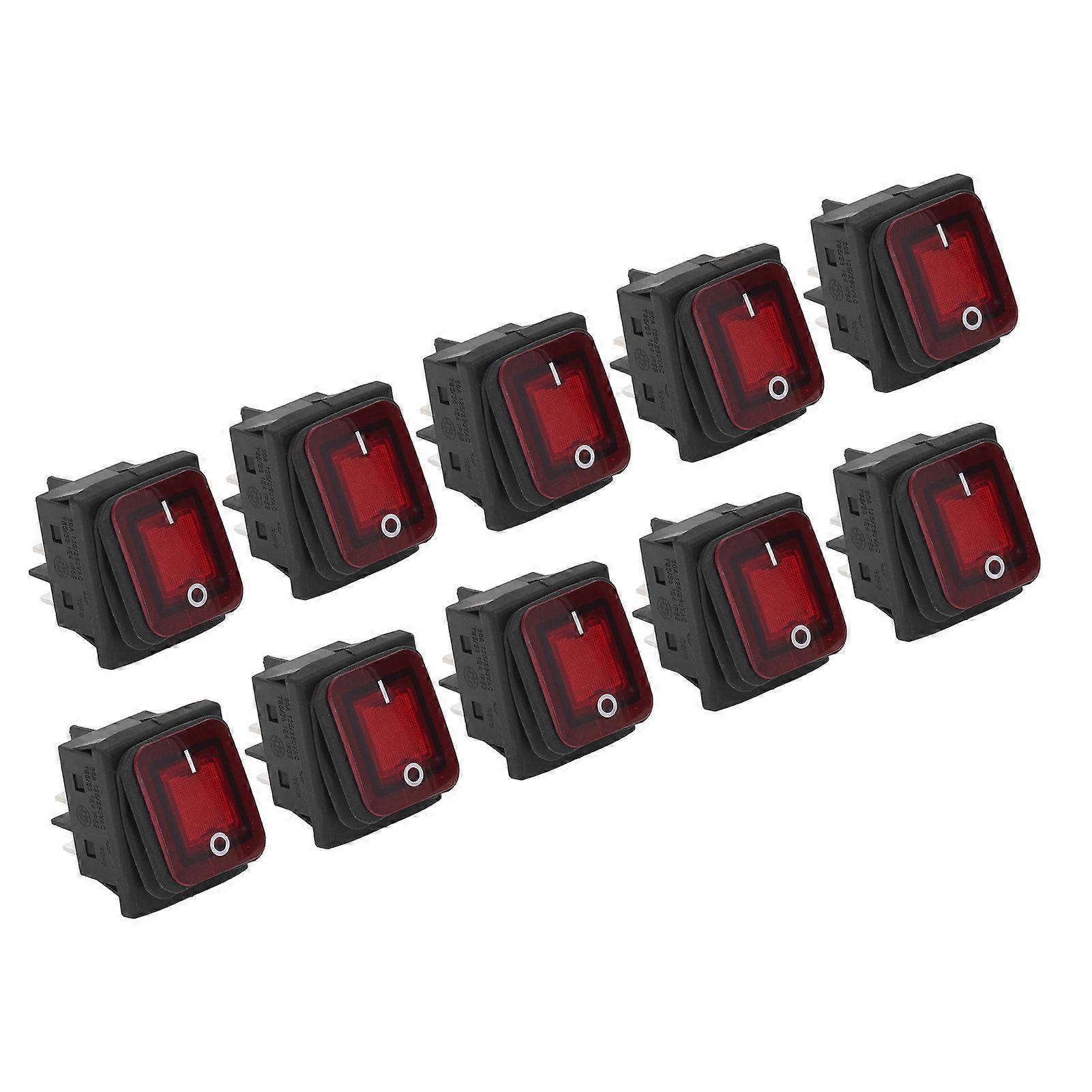 10Pcs 2 Position Rocker Toggle Switch On Off 30A AC 125V 250V for Boat with LED Light 4 Pins