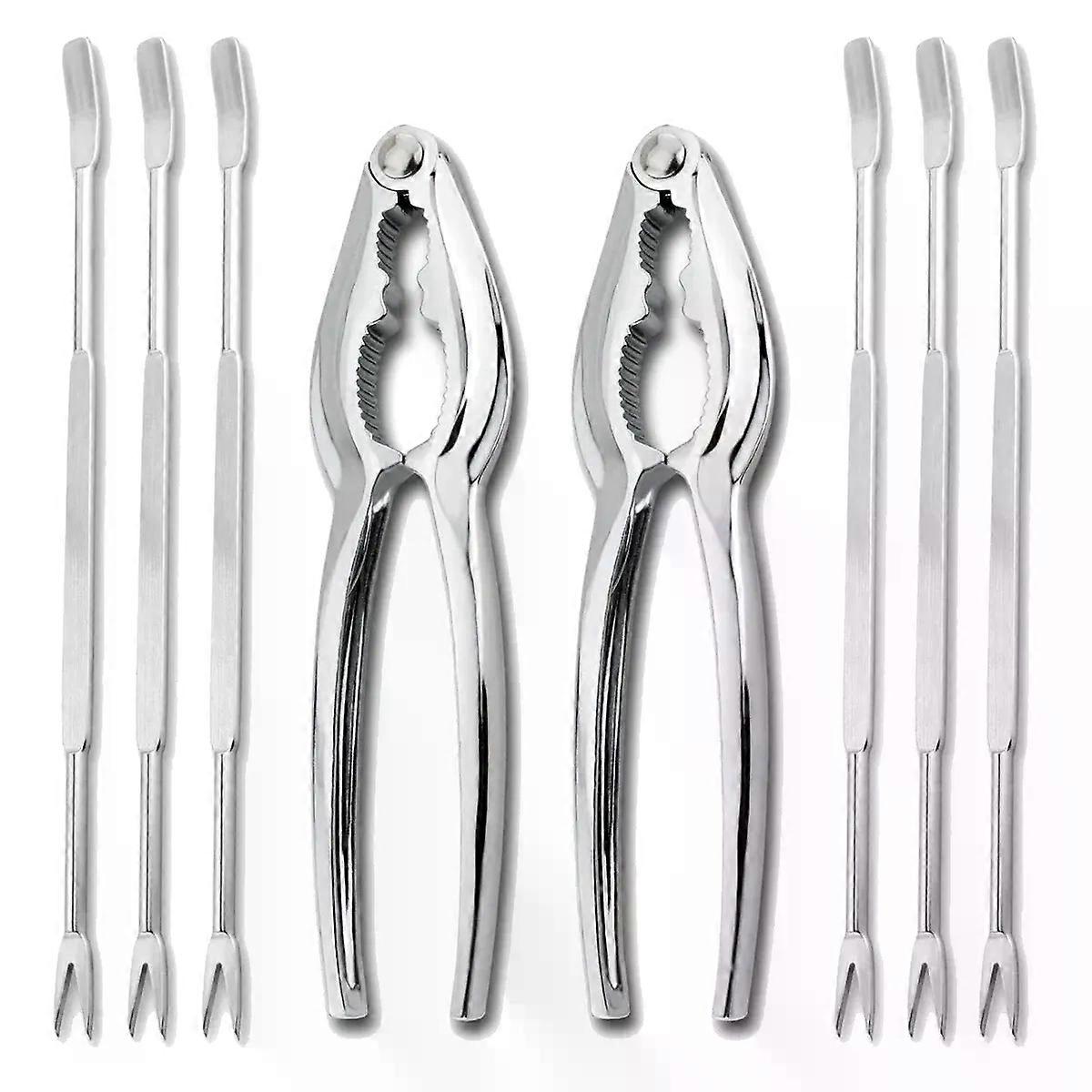 8 Piece Seafood Tool Kit Stainless Steel Crab Leg Cracker and Forks Nut Cracker Set Shellfish Sheller