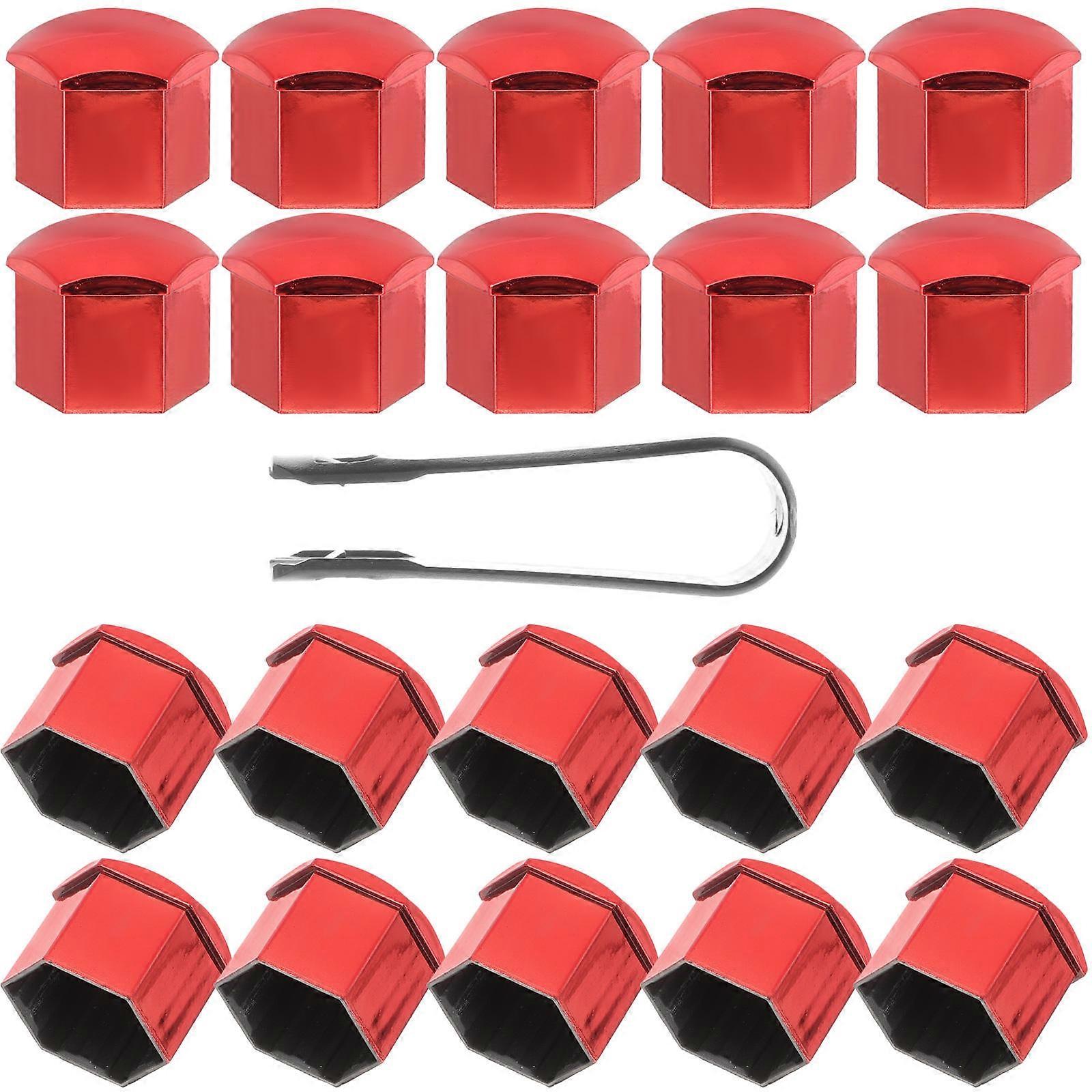 Red Plastic Lug Nut Covers for Car Wheel with Removal Tool and Fitment Tool 20 Pieces