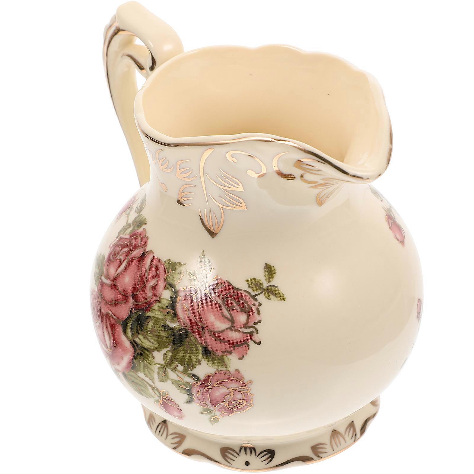 Elegant Ceramic Milk Jug with Handle, Floral Design, Vintage Style, for Tea, Coffee, and Syrup – Home and Restaurant Use