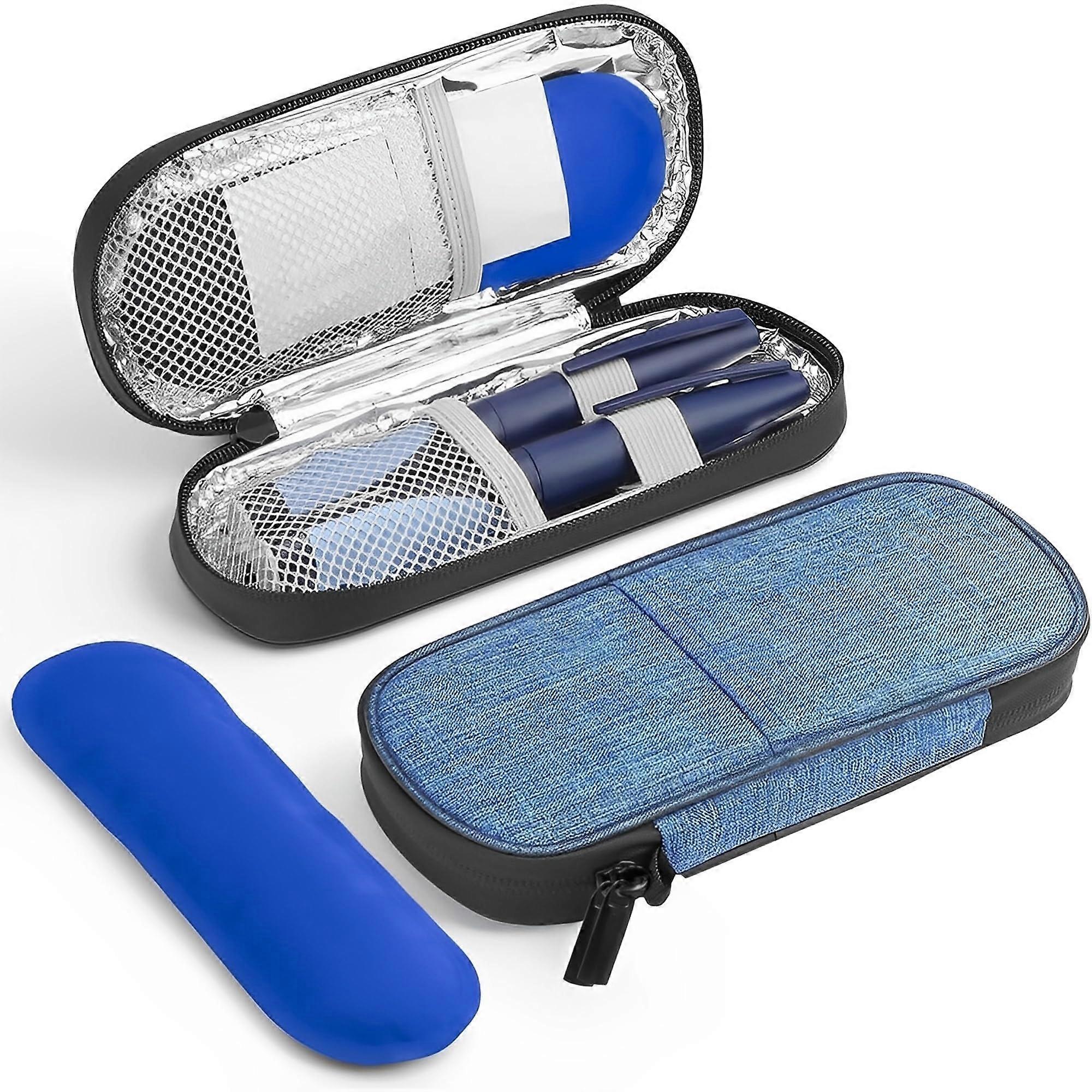 Blue Insulin Cool Bag with Ice Bar - Portable Insulin Cooler, Suitable for Medicines and Food Storage, Durable and Compact