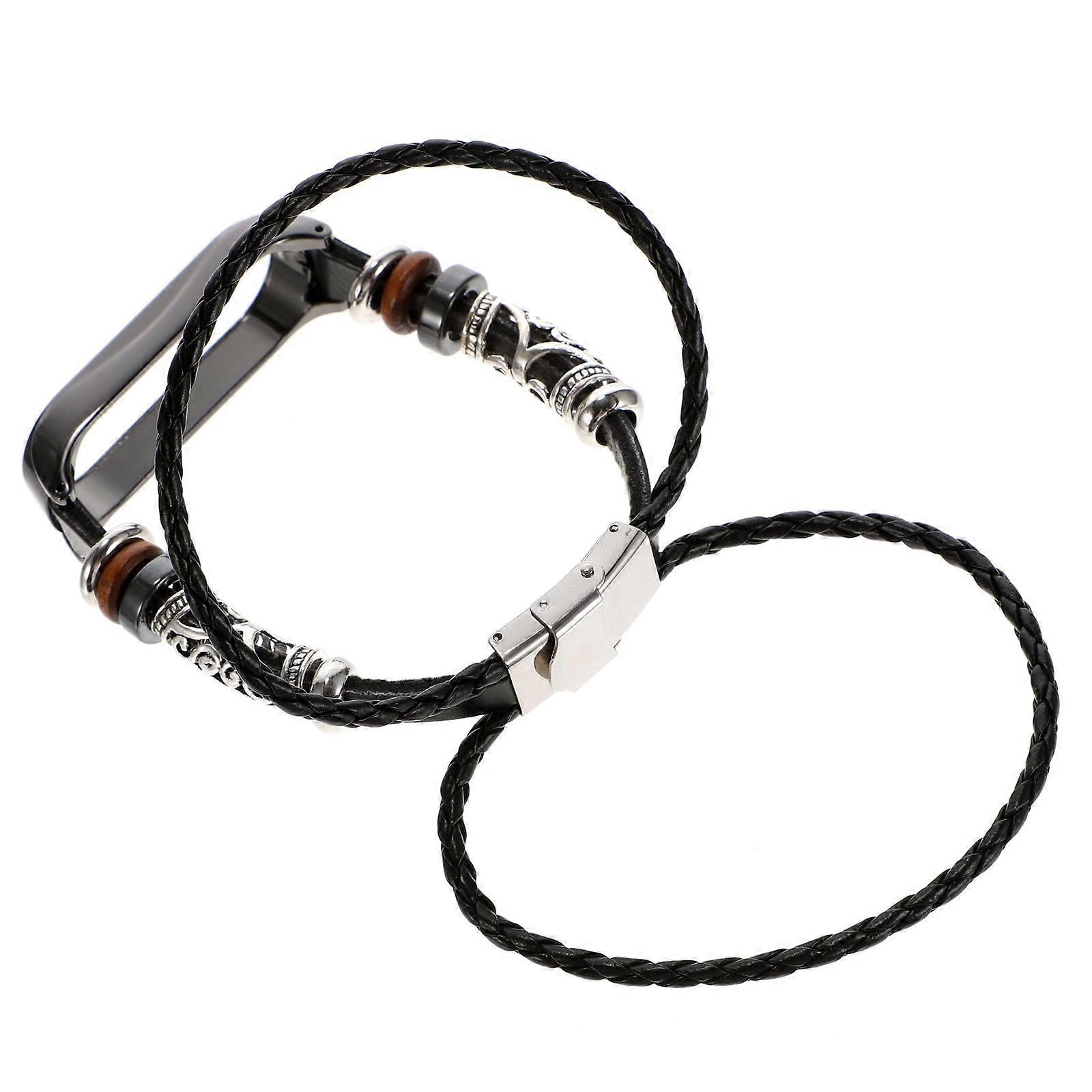 Retro Style Mi Watch Strap Diy Design Wear Resistance Black Color 1Set