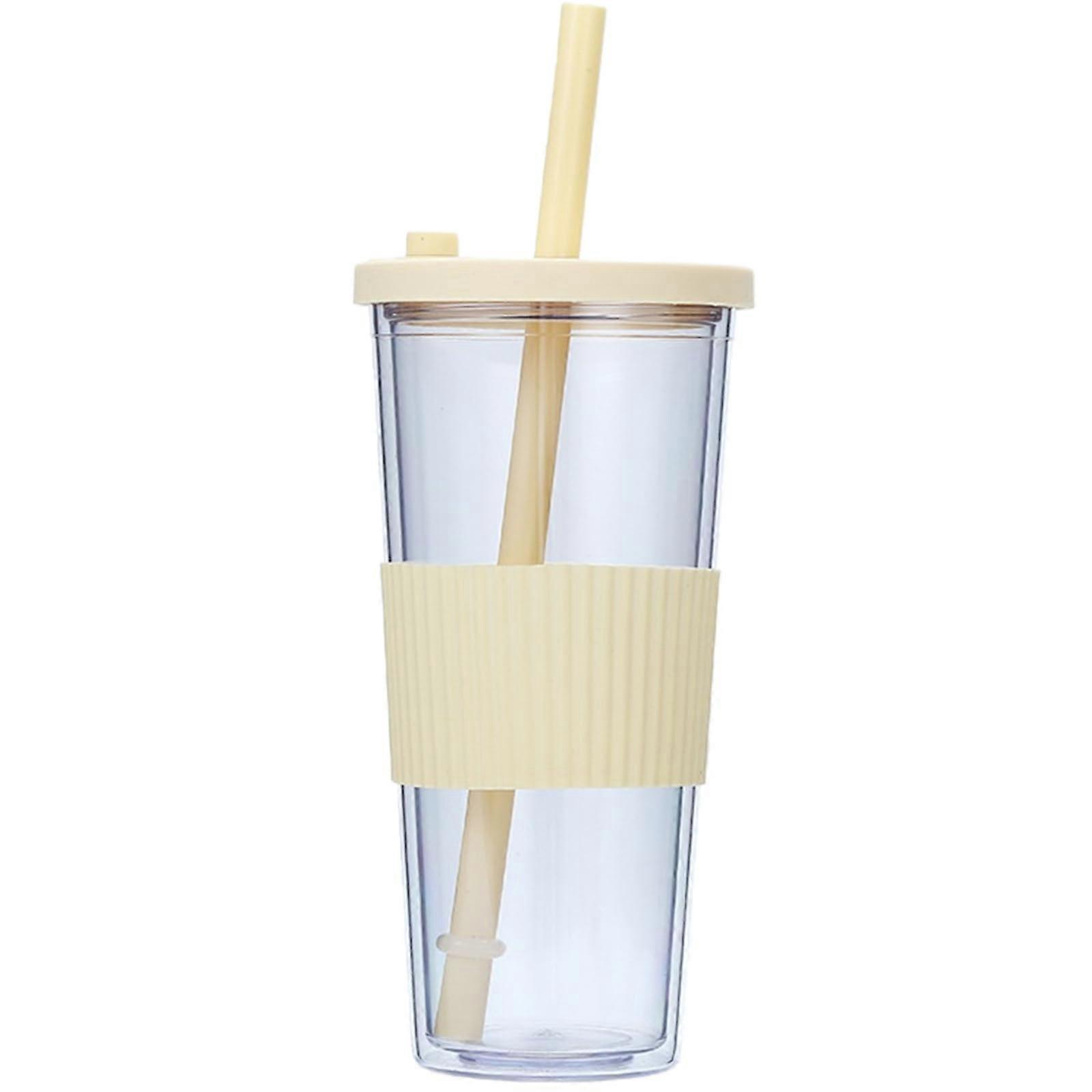 Smoothie Tumbler Double Wall Cold Cups with Lid and Straw 24 Ounce Yellow