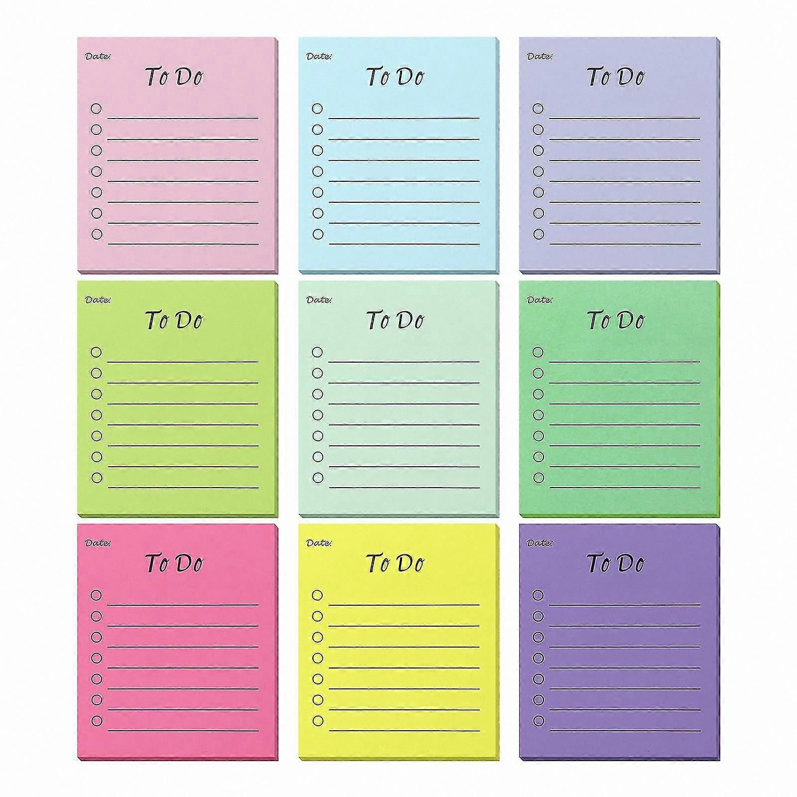 Candy-Colored Lined Sticky Notes Pad, 9-Pack Daily To-Do List Notepad with Adhesive Notes for Organization and Planning