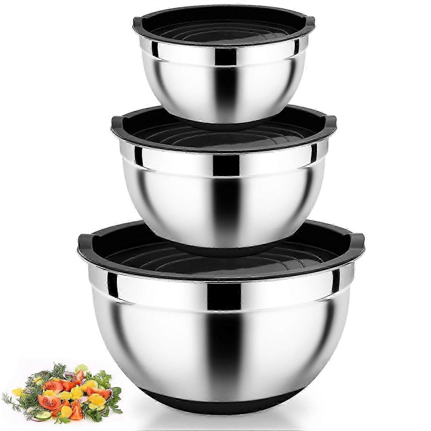 Metal bowl set, 3 pieces, mixing bowl with lid, versatility, durable, lightweight, kitchen essential