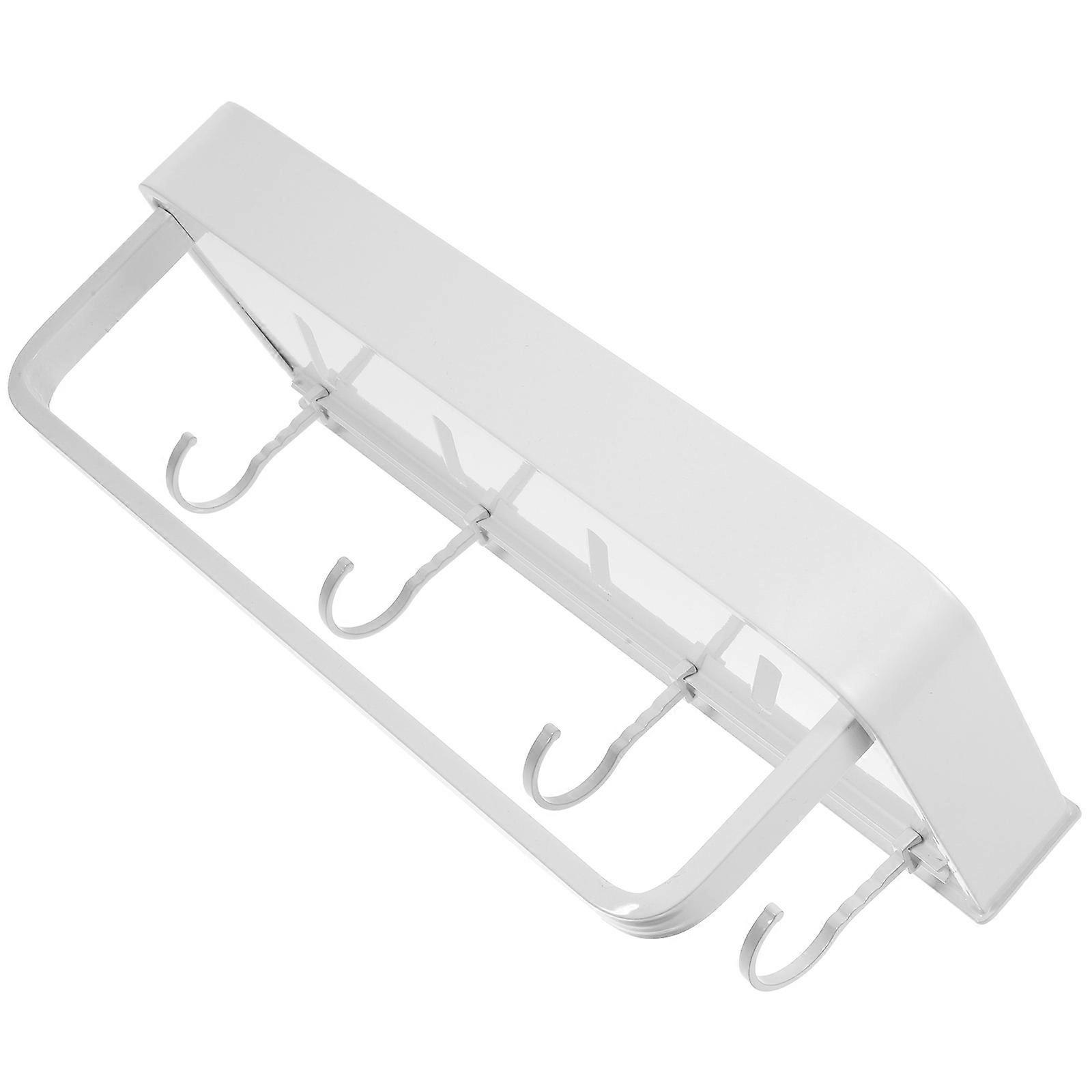 Wall Mounted Bathroom Shelf with Towel Hooks Aluminum White for Home Use 12.5x8.7 Inches