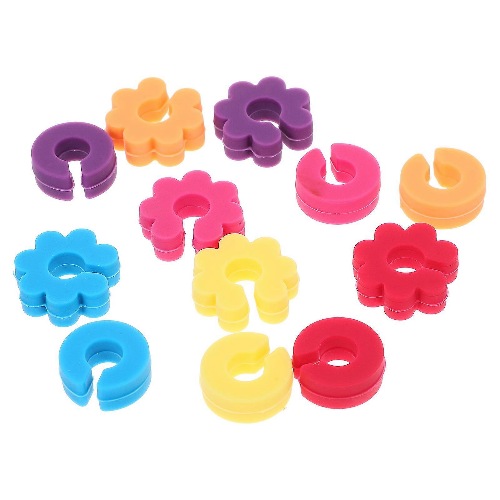 Silicone Wine Glass Markers for Marking Assorted Color Reusable C Shaped Drink Labels 12pcs