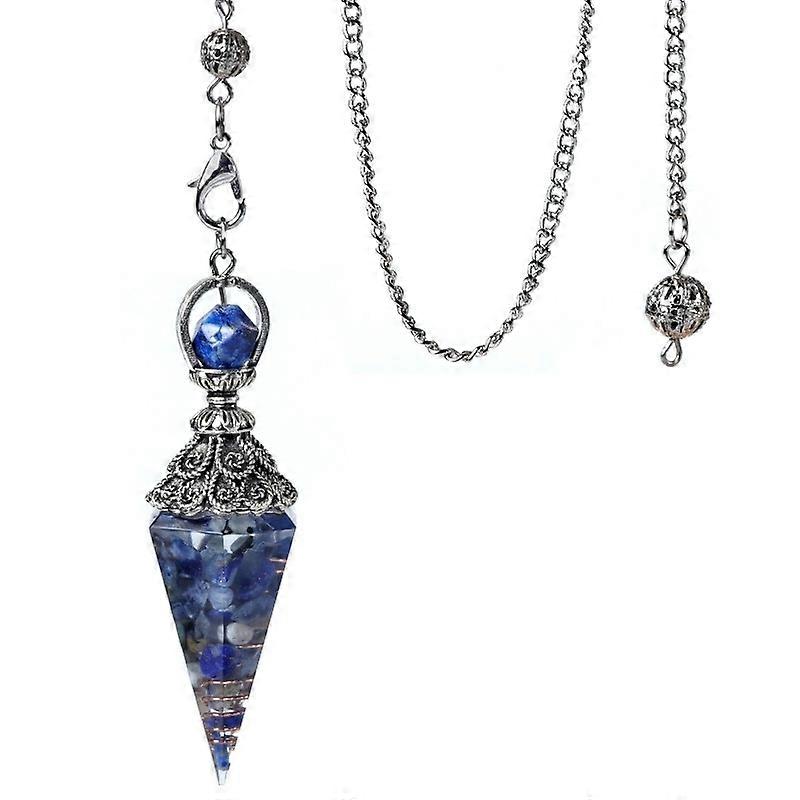 Crystal Pendulum Necklace Divination Dowsing Healing - Lapis lazuli (ancient silver)