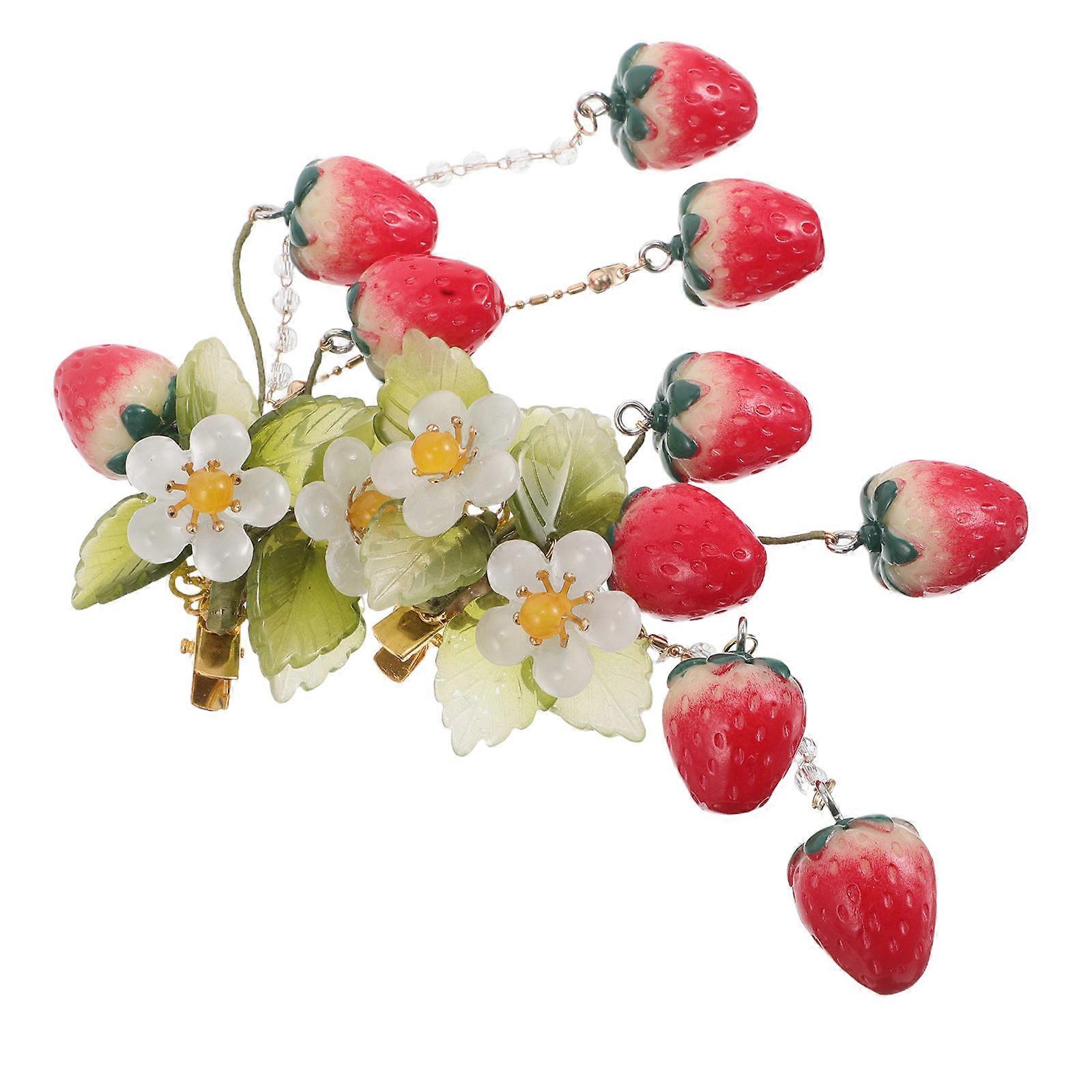 Vintage Chinese Hairpin Retro Tassel Hairpins with Strawberry Flower Accents Elegant Hair Accessories for Hanfu Suitable for Adults