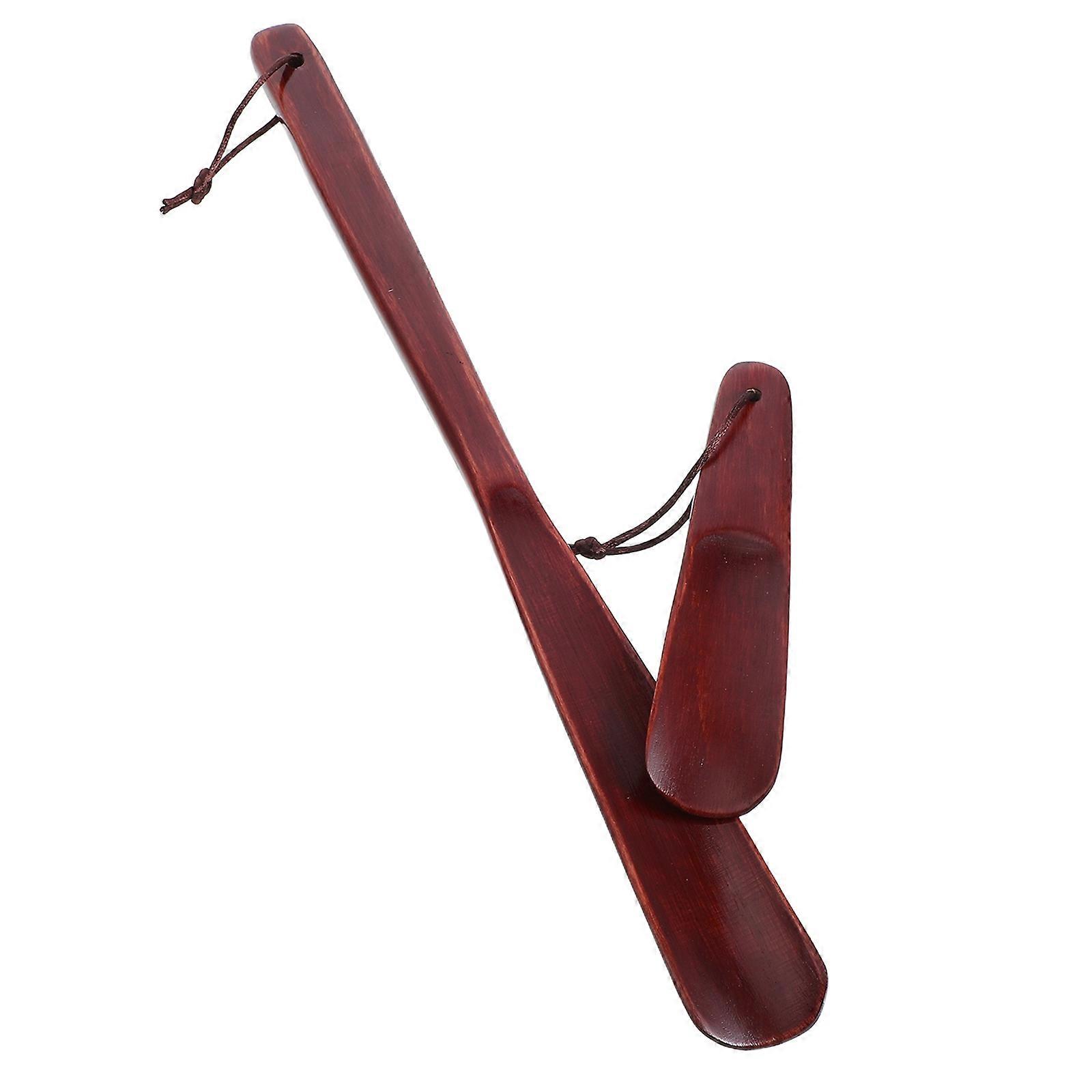 Wood Shoe Horn with Long Handle 2pcs Set for Easy Footwear Insertion, Senior & Pregnant Friendly, Travel Convenient