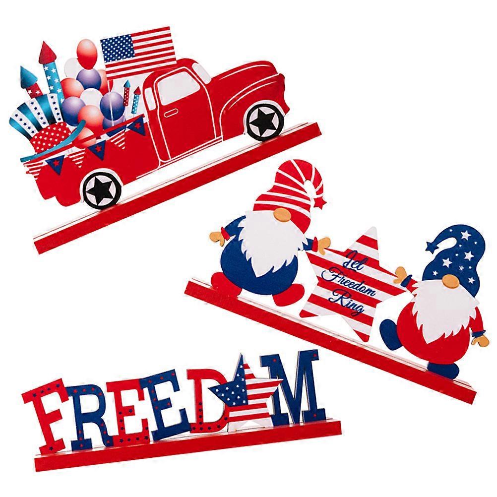 Patriotic Gnomes Wooden Decor for Independence Day Table and Wall Decor Red Color 3 Pieces