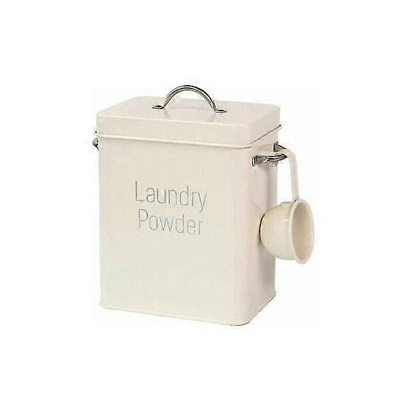 Laundry Detergent Container with Spoon, Laundry Bucket, Metal Storage Bin Beige
