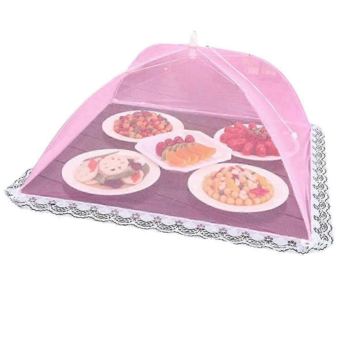 Classic Light Red Insect-Proof Food Cover - Compact 50cm Foldable Kitchen Mesh