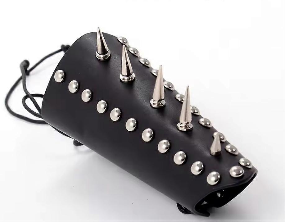 Black Leather Bracelet with Lace Studs & Lacing 