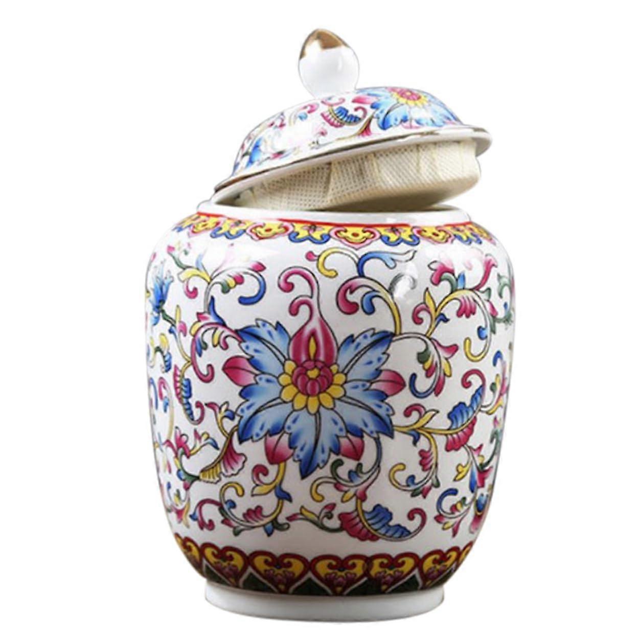 Ceramic Tea Canister Airtight Vintage Floral Pattern Multifunctional Compact Storage for Loose Leaf Tea Kitchen