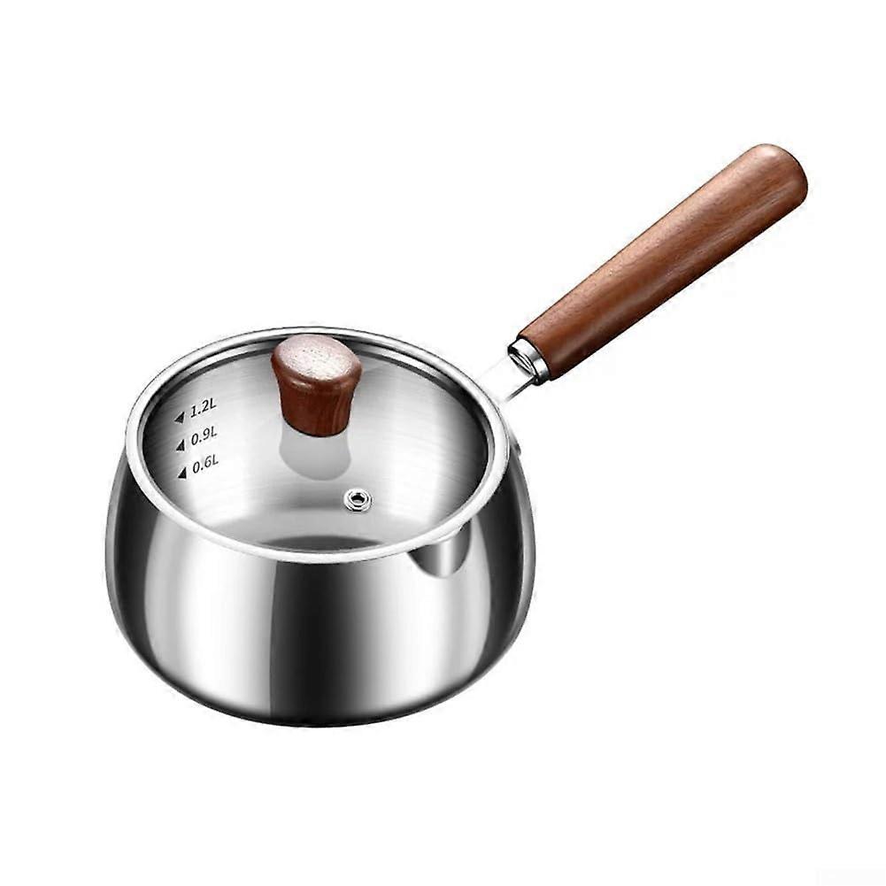 Professional Stainless Steel Milk Warmer with Double Spout, Butter Melting Saucepan and Wooden Handle, 700ml to 1200ml Capacity