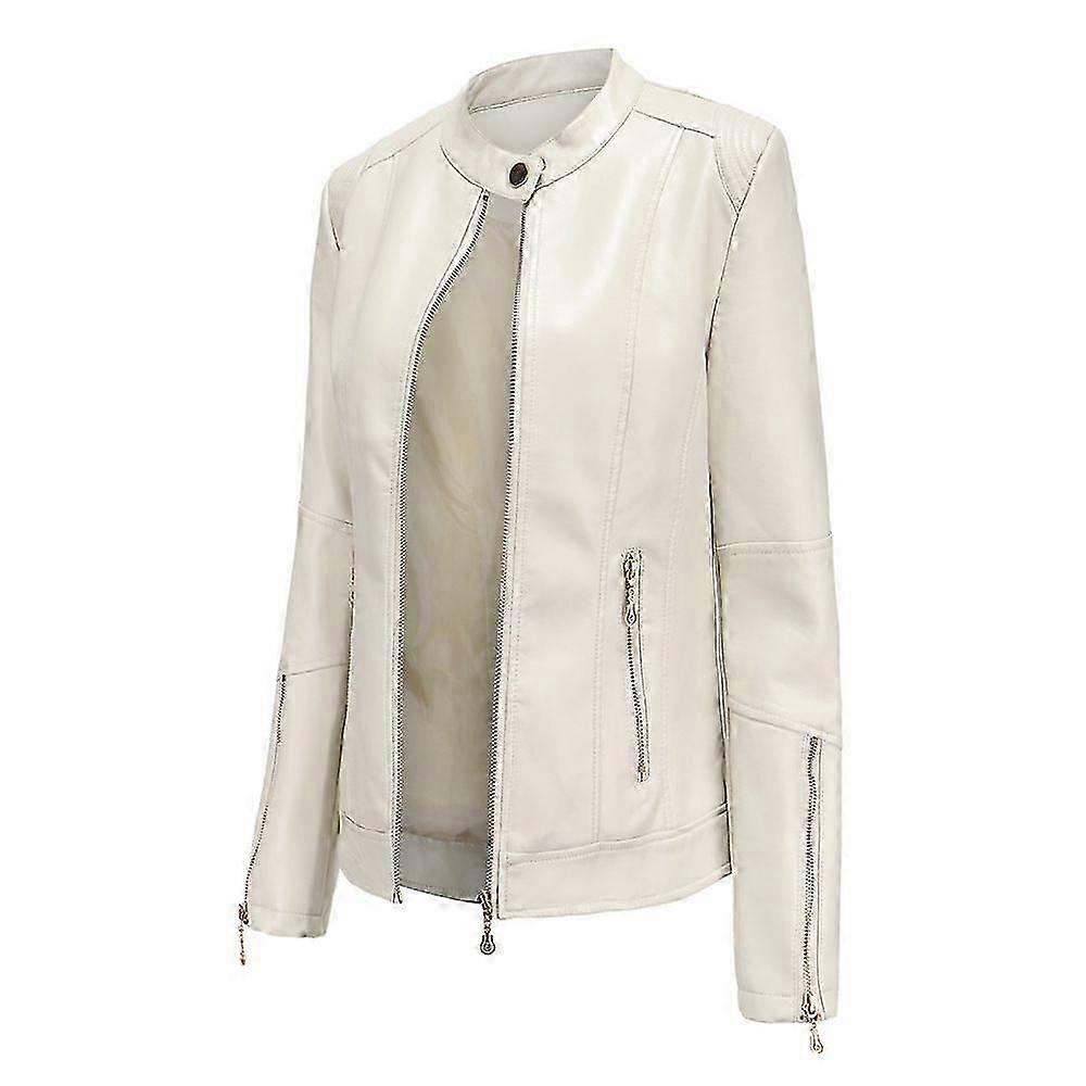 Fasjonabel skinnjakke for kvinner, stativkragejakke, vår og høst tynn skinnjakke