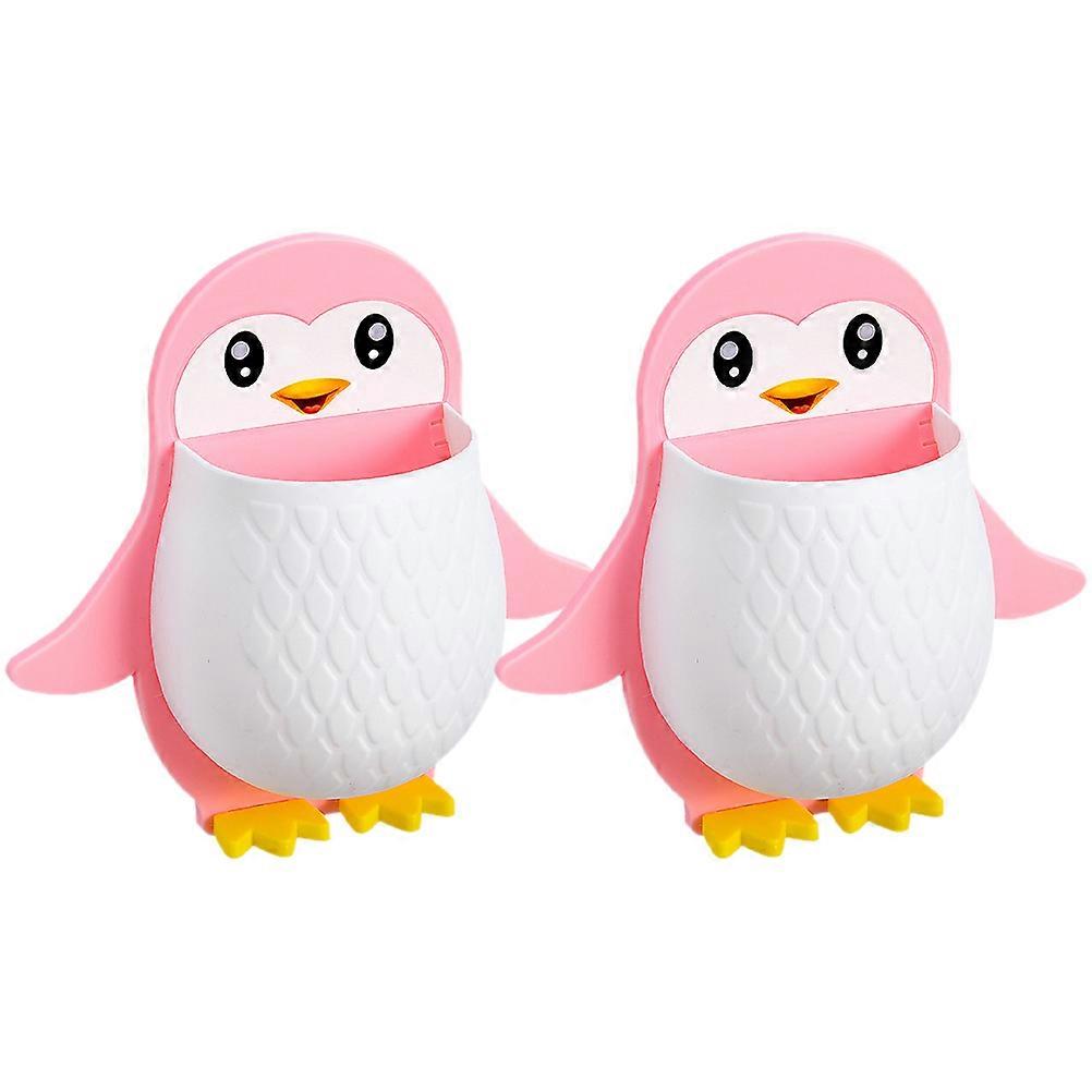 Penguin Shaped Wall Mounted Storage Organizer with Plastic Material for Home Use Black 2 Pieces