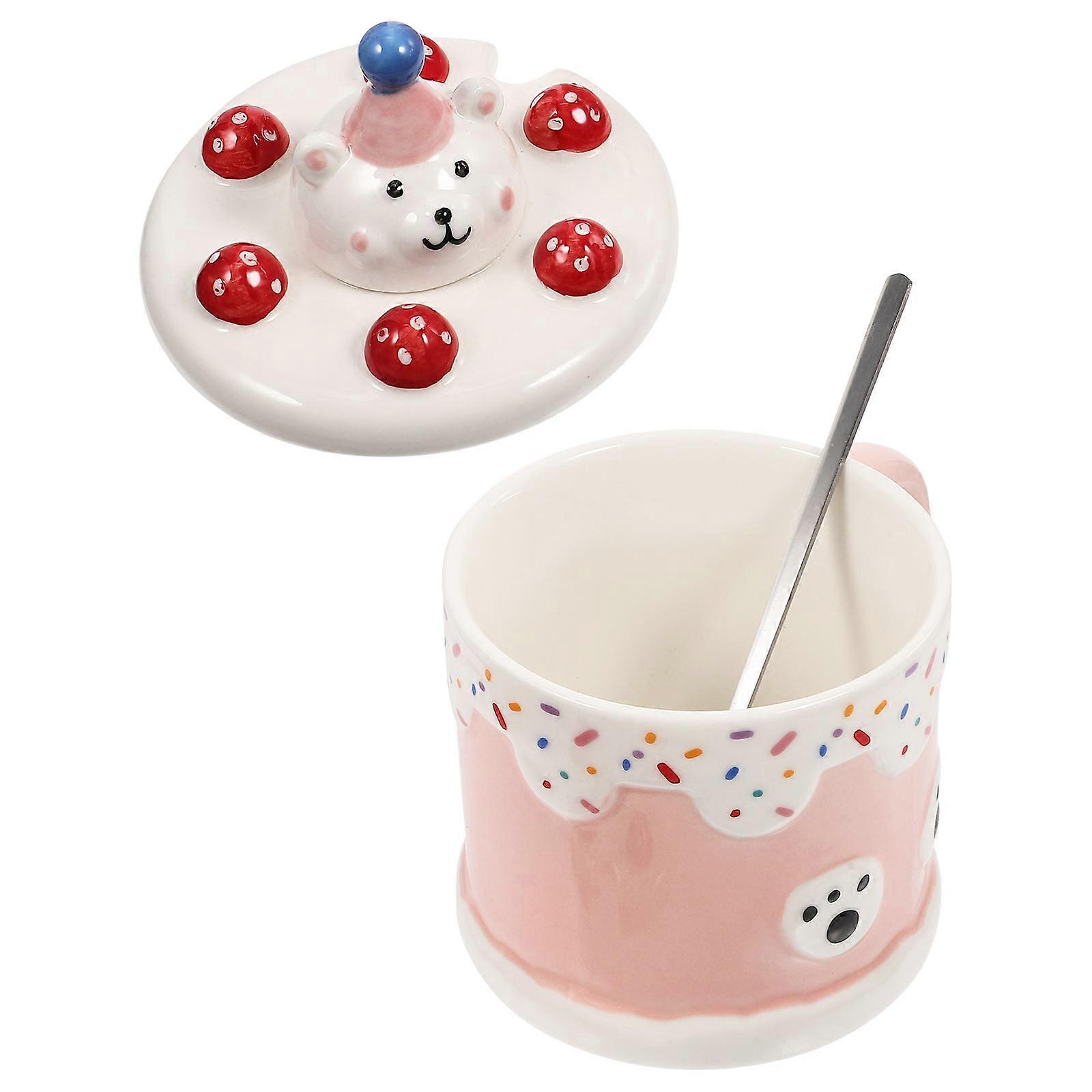 Cute Coffee Mug Set With Bear Printing For Indoor Use Multi-Use Ceramic Mug In Pink Microwave Set