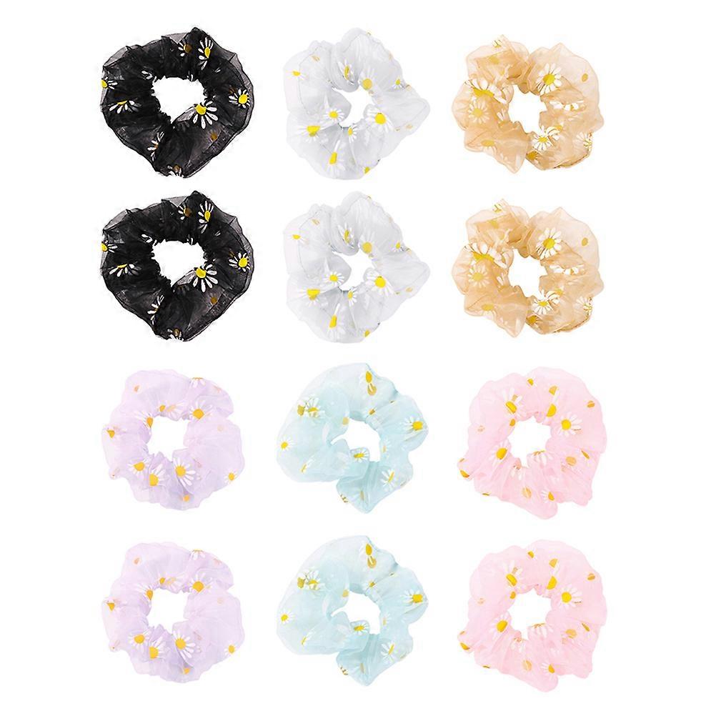 12pcs Floral Hair Scrunchies Elastic Hair Ropes for Women – Comfortable Candy Colors for Ponytail and Bun Styling