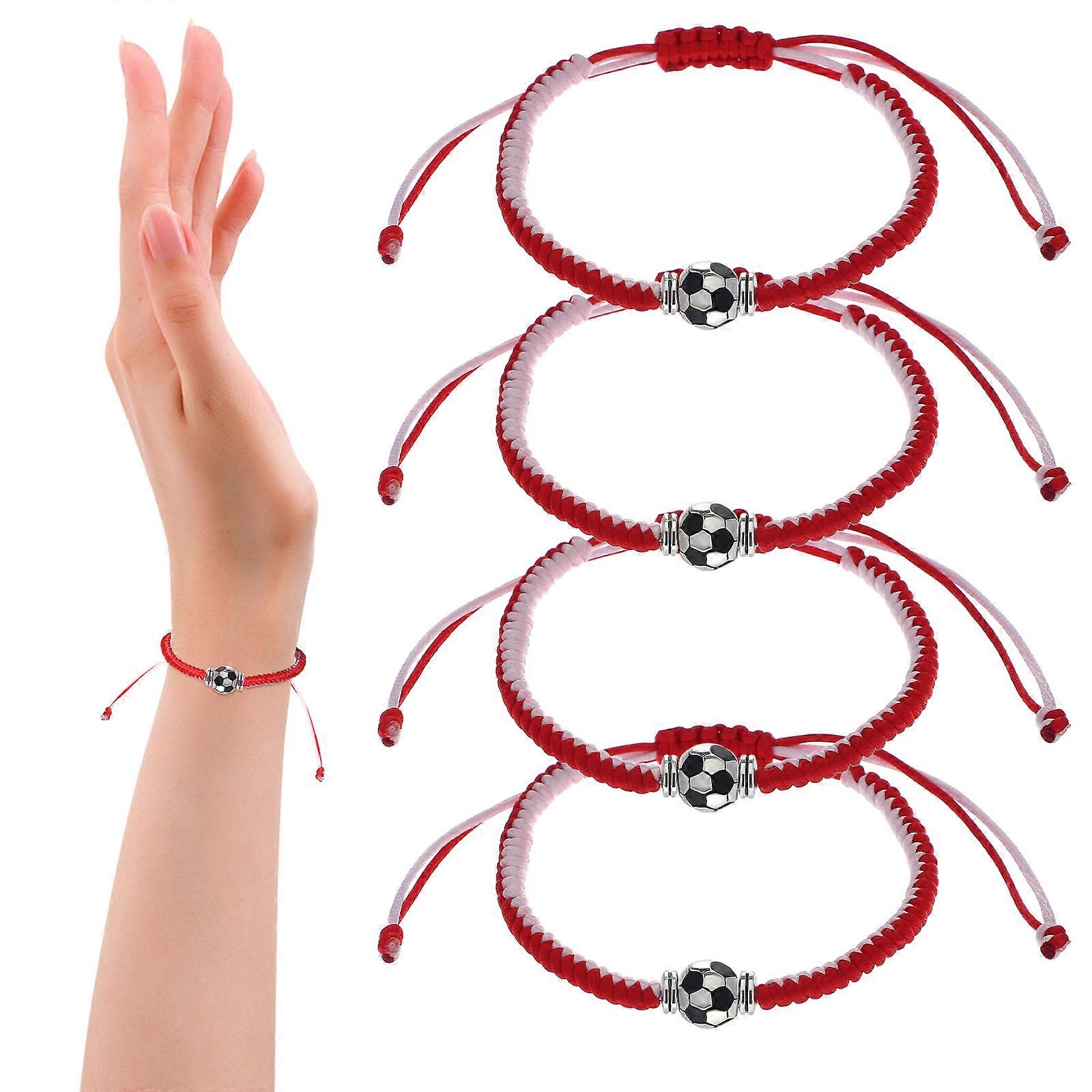 Braided Nylon Rope Soccer Bracelets for Decor Red Color Unique Design Adjustable Size 4 Pcs