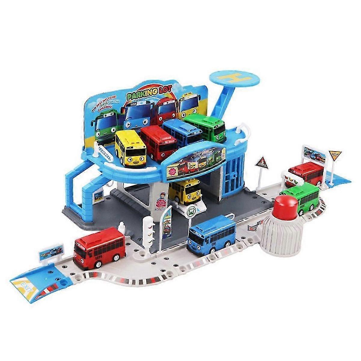 Cartoons Tayo the little bus set Assembled Bus Station Parking Lot Car Runway Model with 2 mini tayo bus