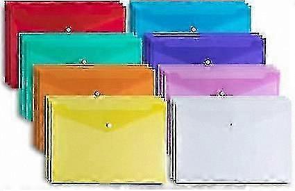 A4 Document Folders with Button Closure - 24 Pack, 8 Colors, Plastic Popper Wallets for Organization