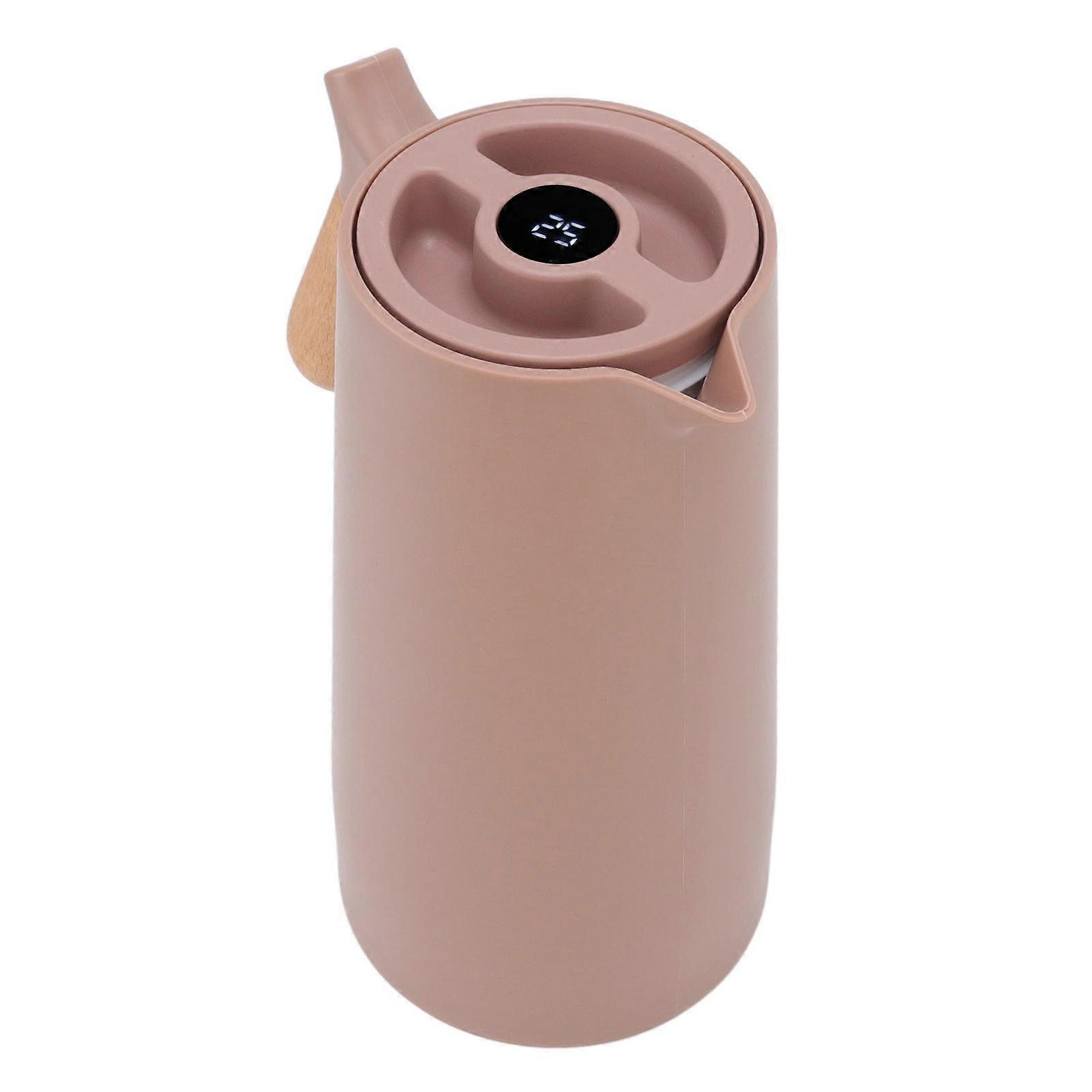 1L Thermal Coffee Maker with Temperature Display, Double-Layer Vacuum Insulated Coffee Dispenser with Wooden Handle for Home