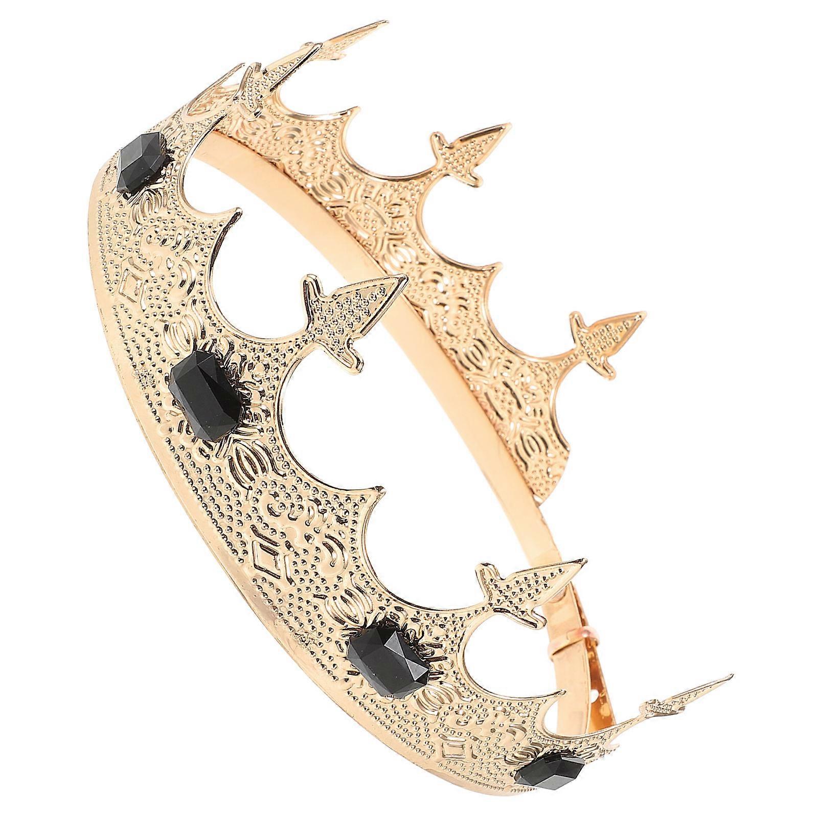 Black Alloy King Crown for Men with Rhinestone Design and Universal Fit Perfect for Events