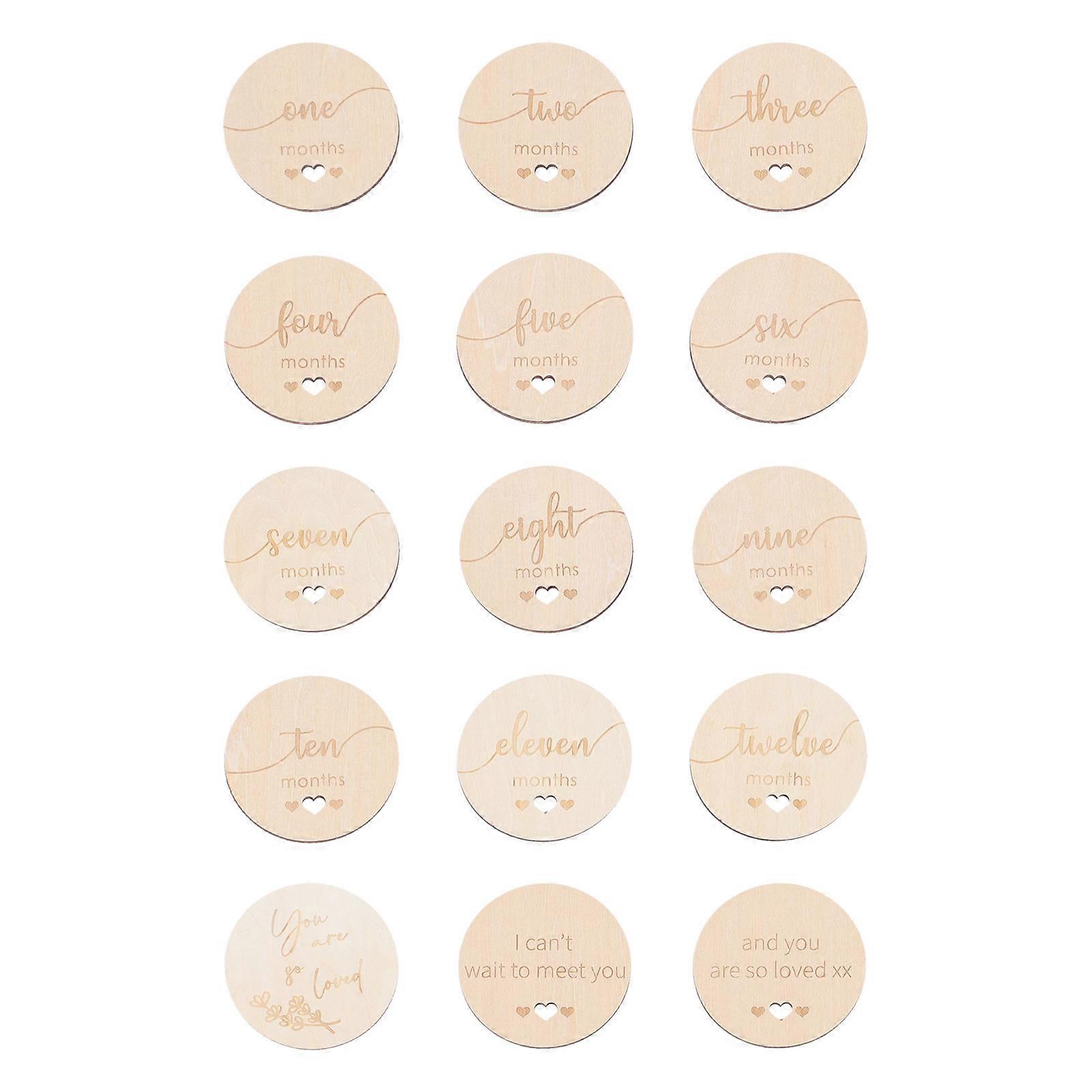 15pcs Wooden Monthly Milestone Cards Natural Photo Props for Newborn Growth Durable Unique Design Smooth Finish for Baby Photography