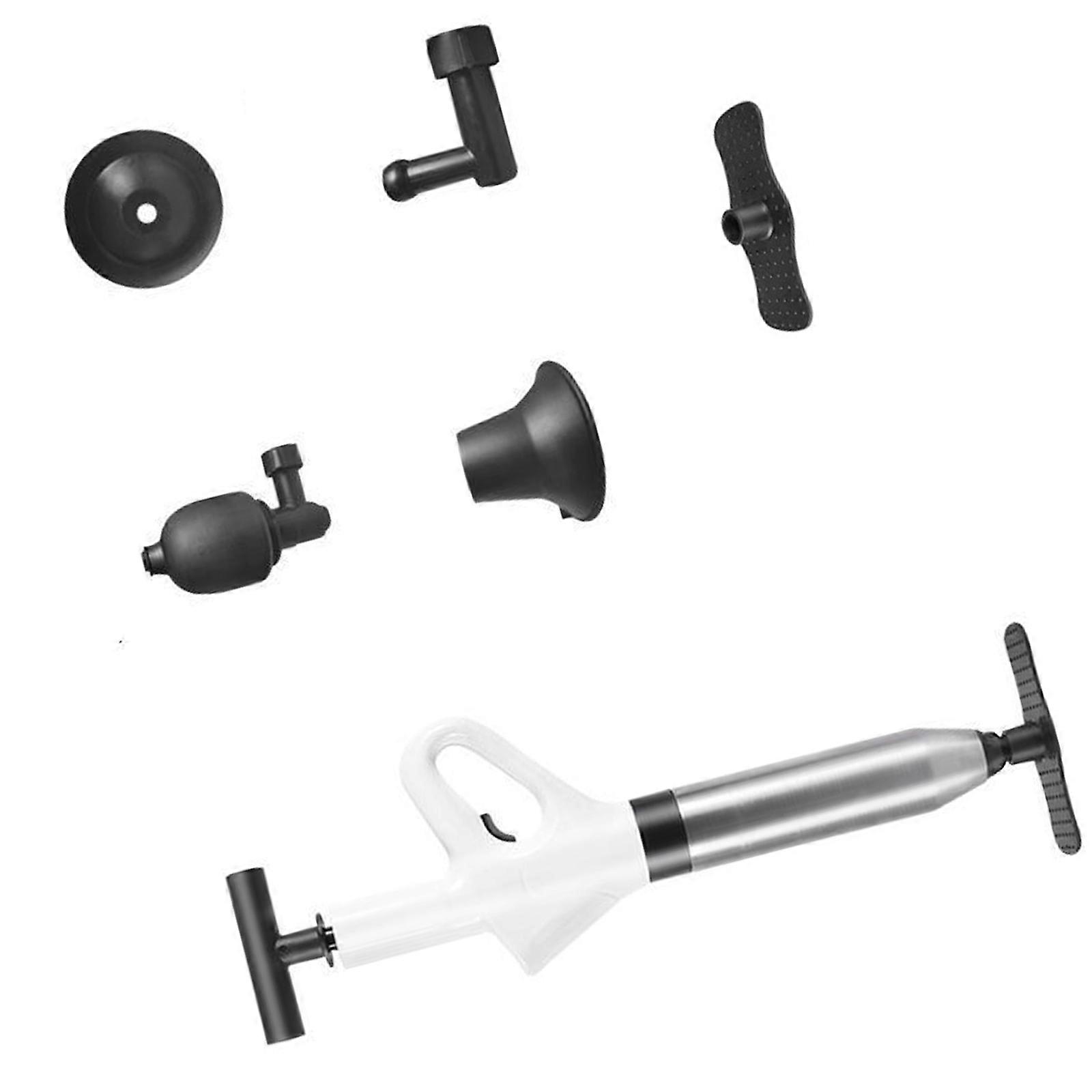 Adjustable Air Pressure Pipe Unclogger 8 kPa 3 Attachments For Toilet Sink Shower Drain Maintenance Ivory