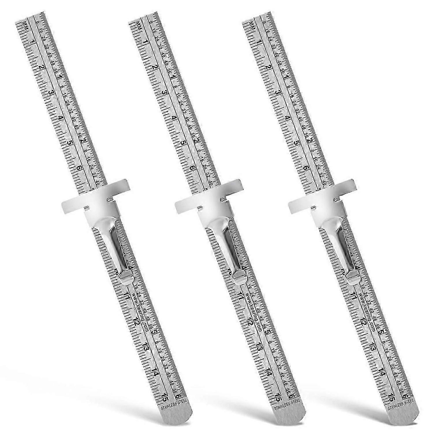 3 PCS Machinist Ruler, 6 Inch 15 cm Pocket Ruler Flexible Precision Stainless Steel Ruler with Detac Cs