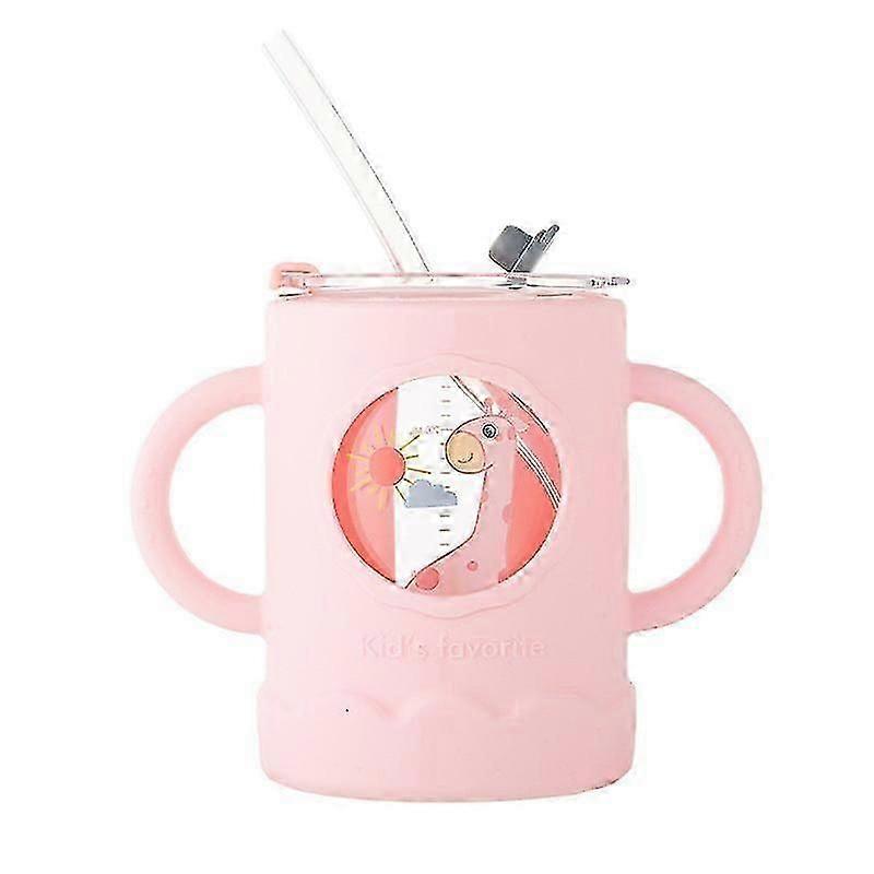 Kids Water Drinking Bottle Cute For Child Borosilicate Glass With Silicone Protective Cover Measuring Pipette