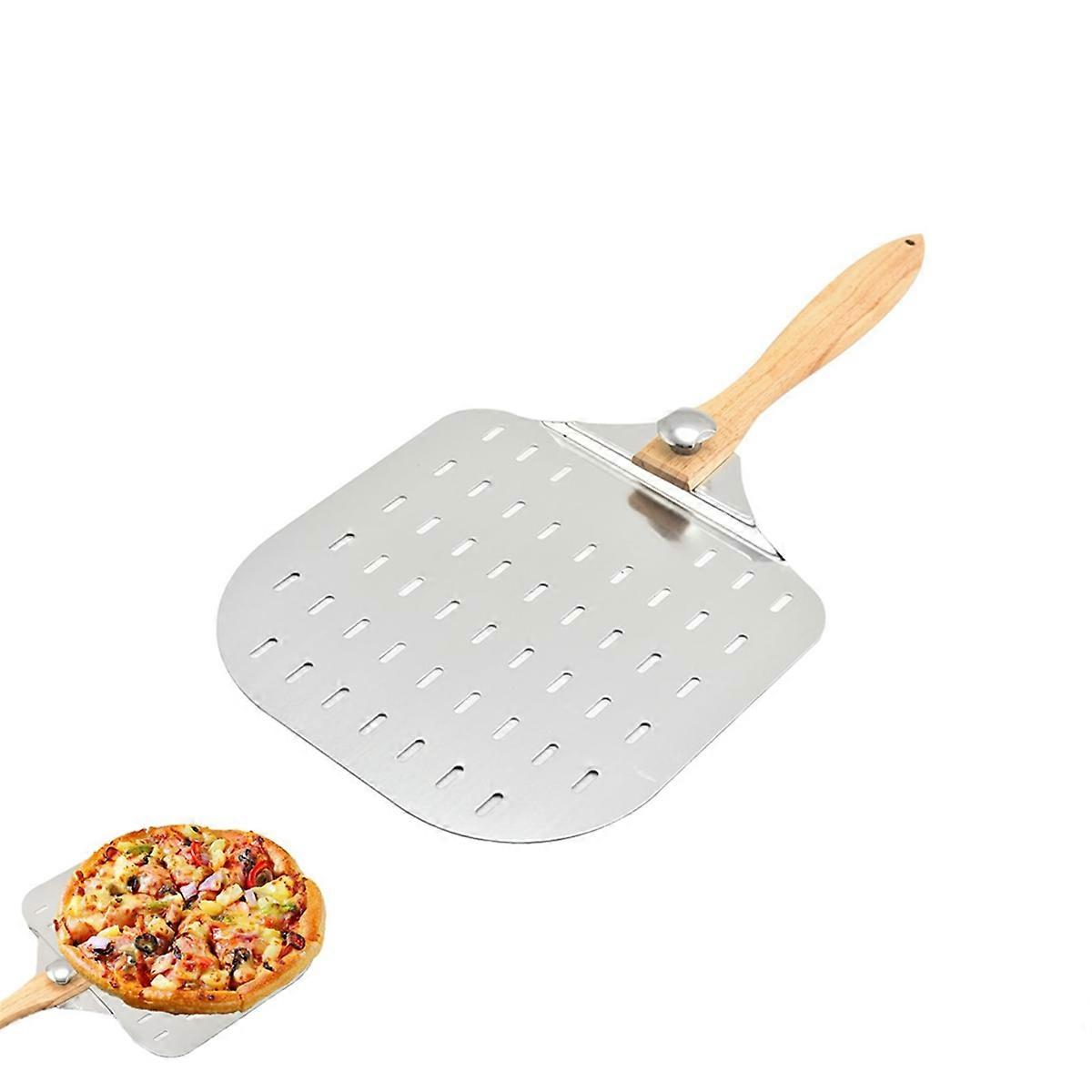 Perforated Pizza Peel 12inch Aluminum Metal Pizza Paddle Pizza Spatula with Wood Handle for Baking Pizzas Breads
