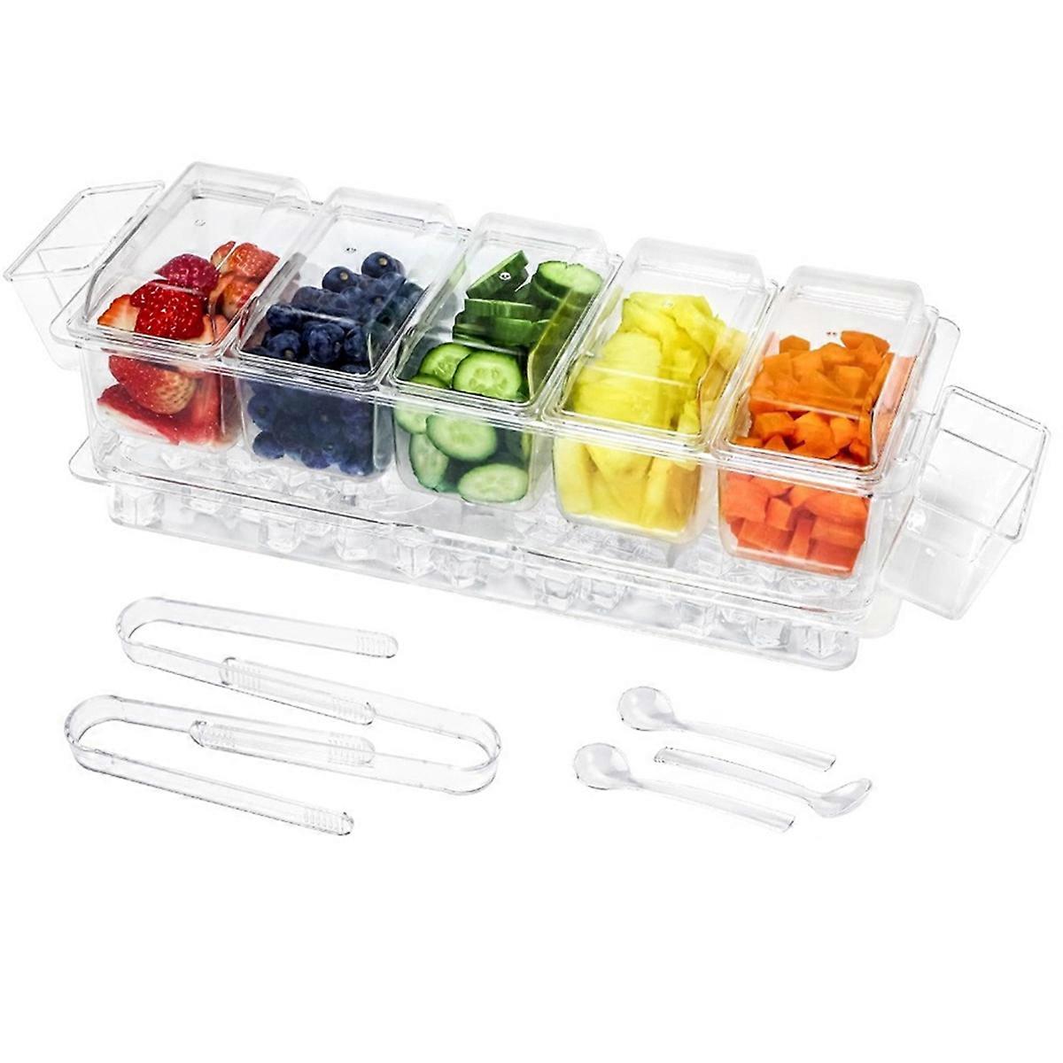 Ice Chilled Condiment Organizer with Detachable Ice Box&Hanging Side Bins-Ice Chilled Taco Bar Serving for Parties,Fruit