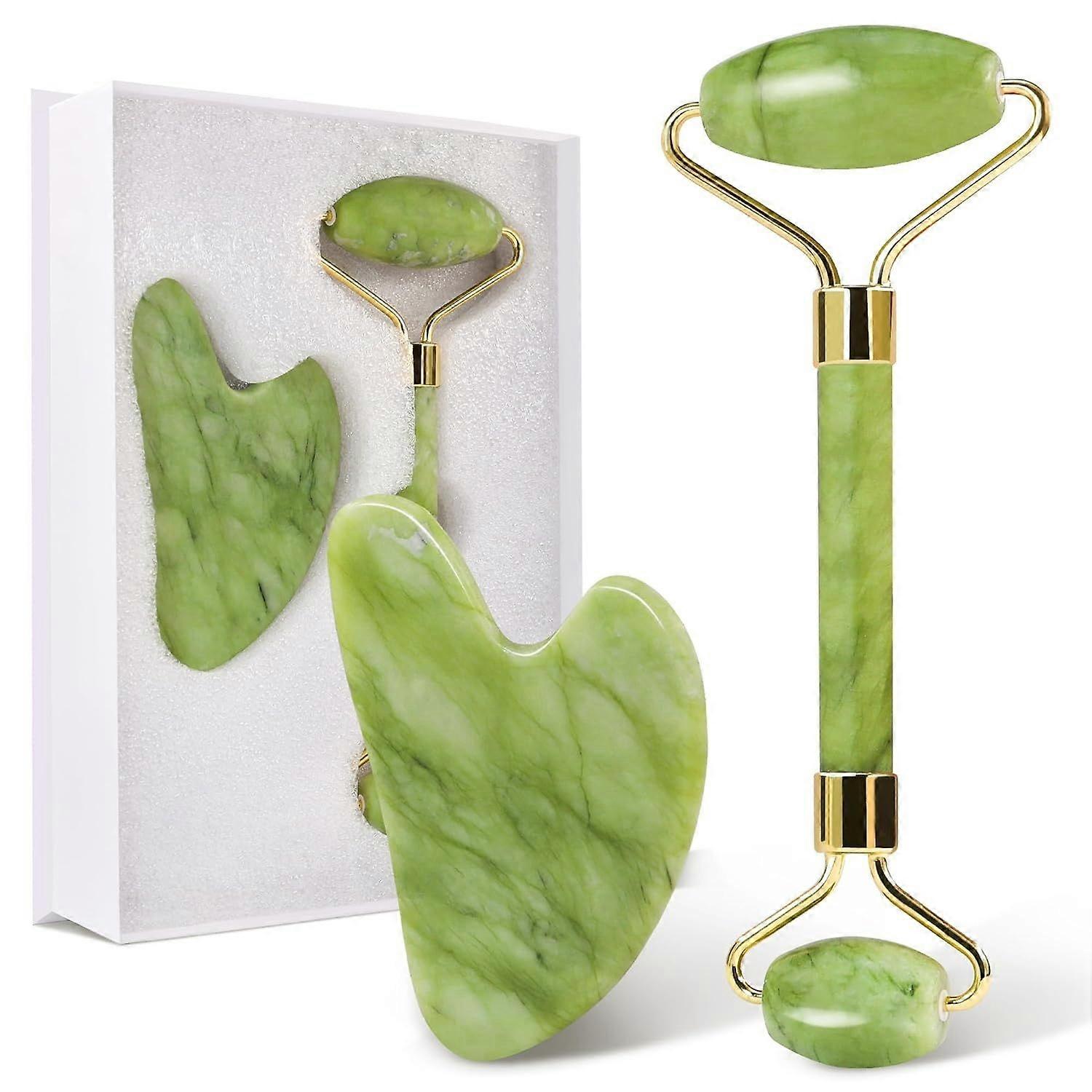 Gua Sha Facial Tools & Jade Roller Set for Skin Care, Reduce Puffiness and Improve Wrinkles, Guasha Tool for Face, Gua Sha Stone Self Care Gift for Wo