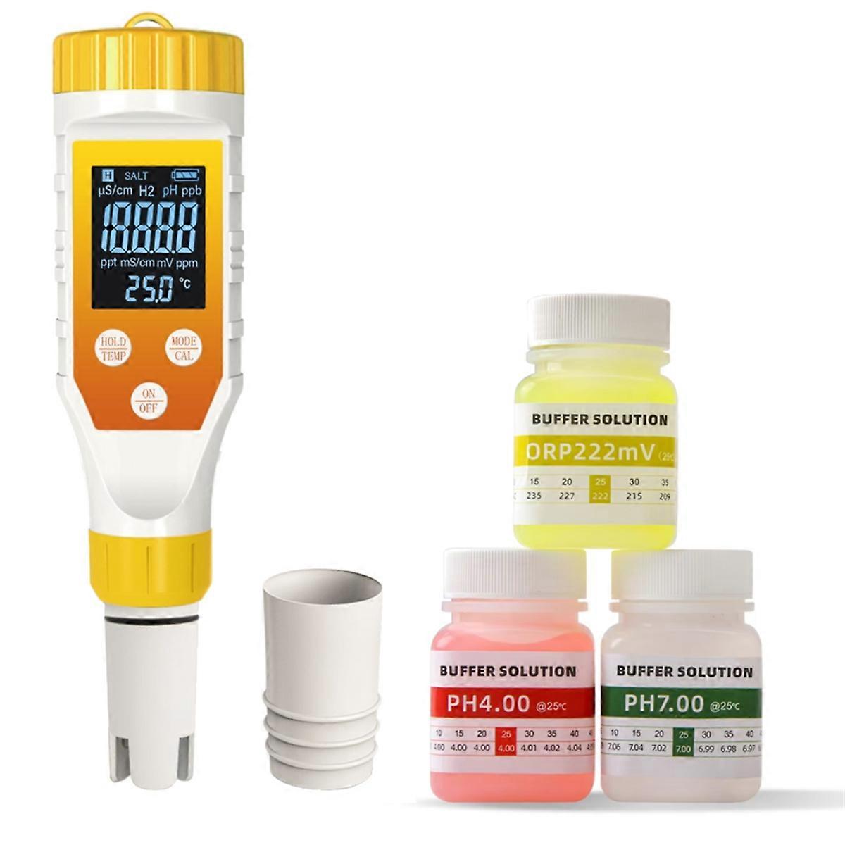 7 in 1 Water Quality Tester PH/EC/TDS/H2 Hydrogen/ORP/Salinity Swimming Pool Tester IP67 Waterproof for Aquaculture Spa