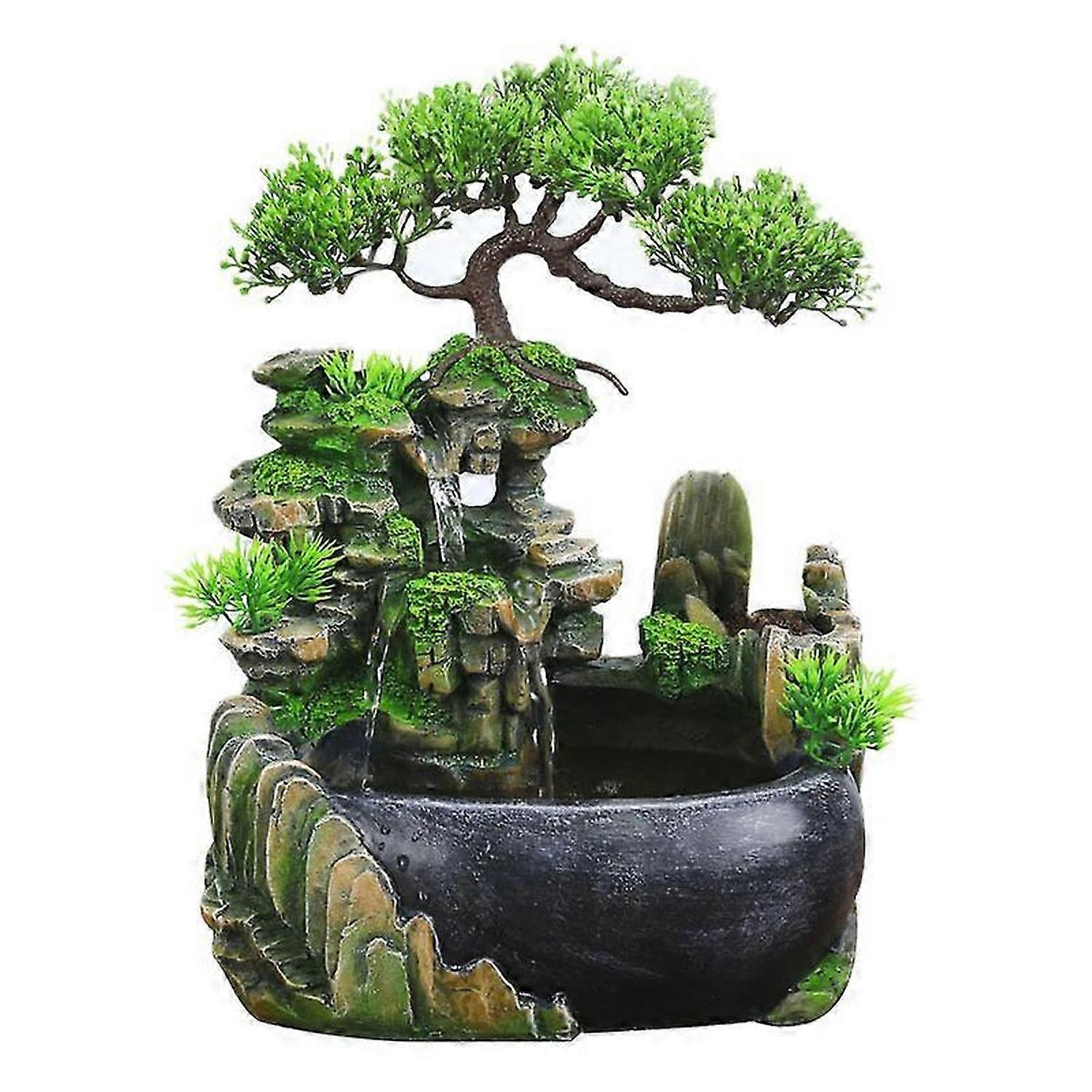 EU Plug,Indoor Simulation Resin Rockery Waterscape Desktop Decoration