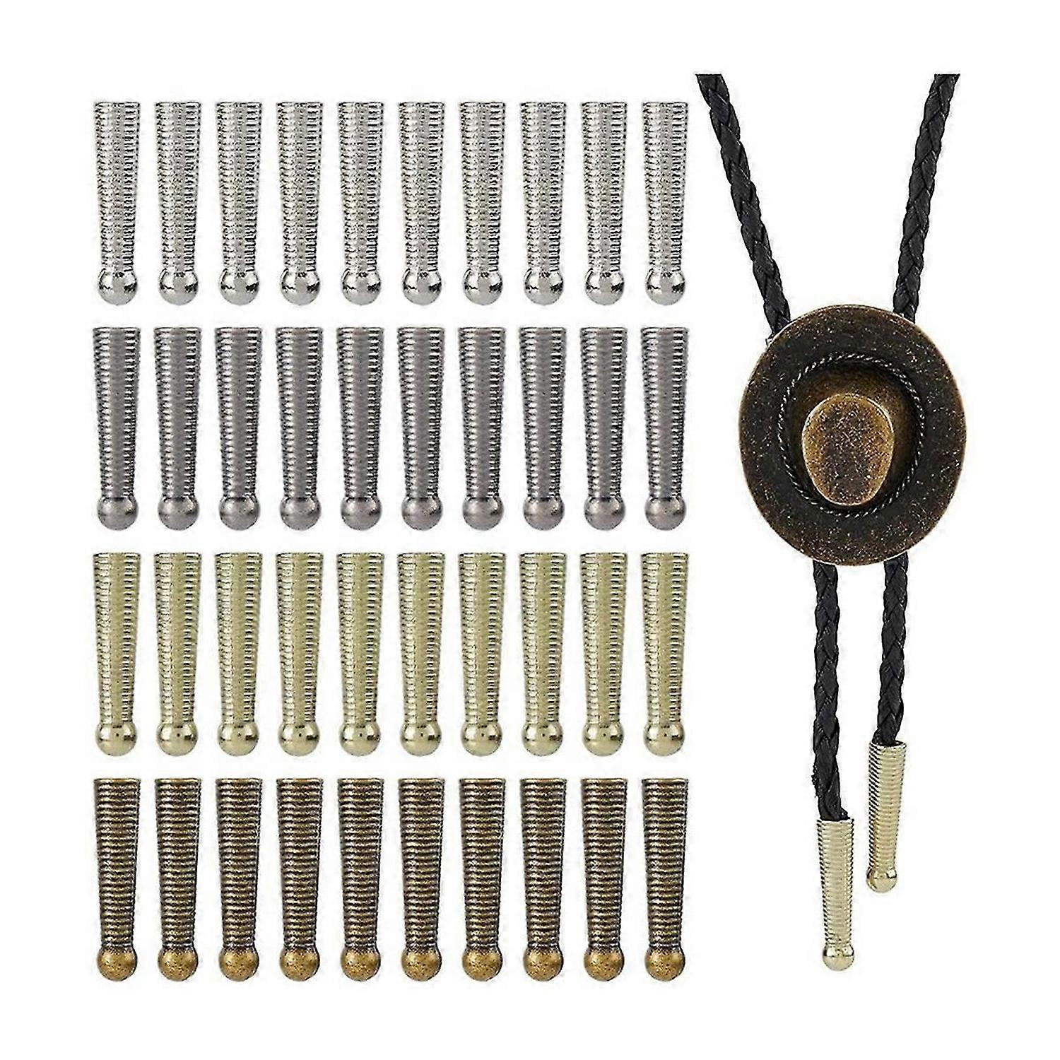 4Colors Bolo Tie Tips Bolo Tie Findings Replacement End Caps Alloy Cord End Long Cord Ends Caps for DIY Findings Clothes