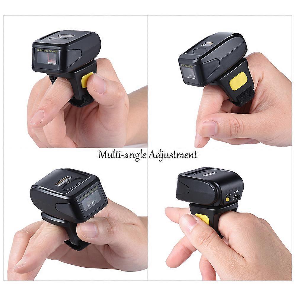 Portable Wireless Ring Barcode Scanner 1D/2D QR Black 5x3.5x2cm